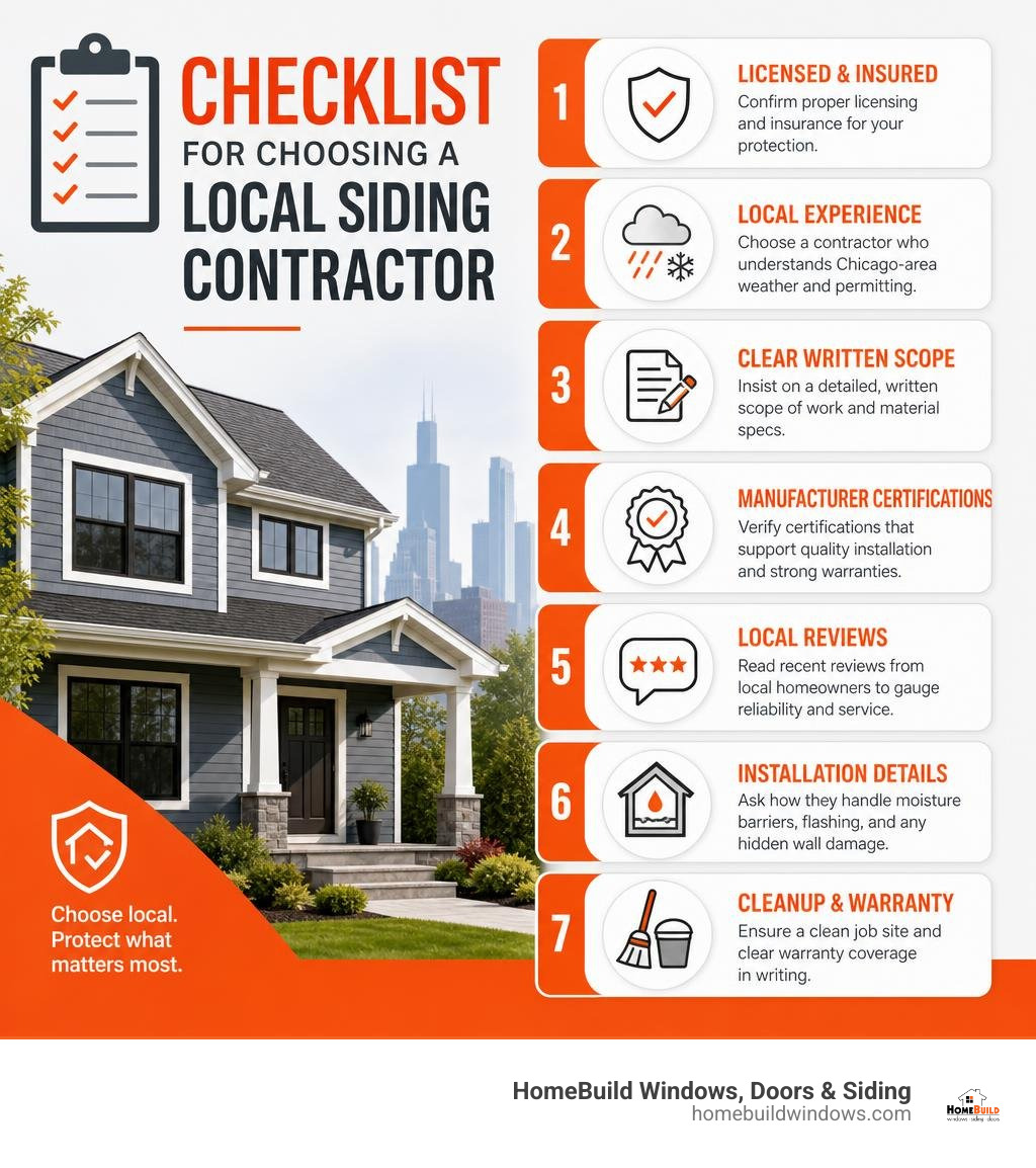 Checklist for choosing a local siding contractor infographic