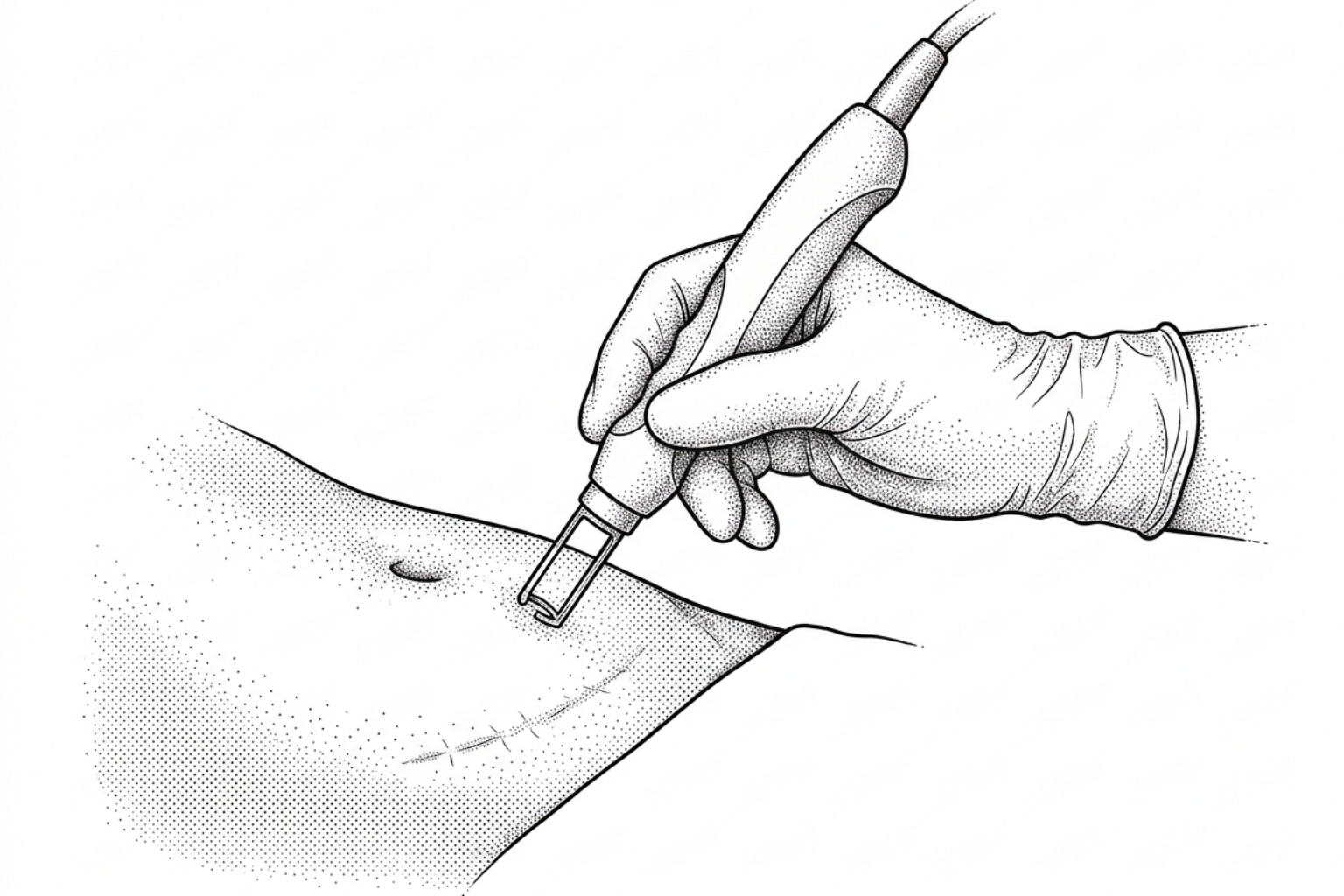 Dermatological laser handpiece over skin