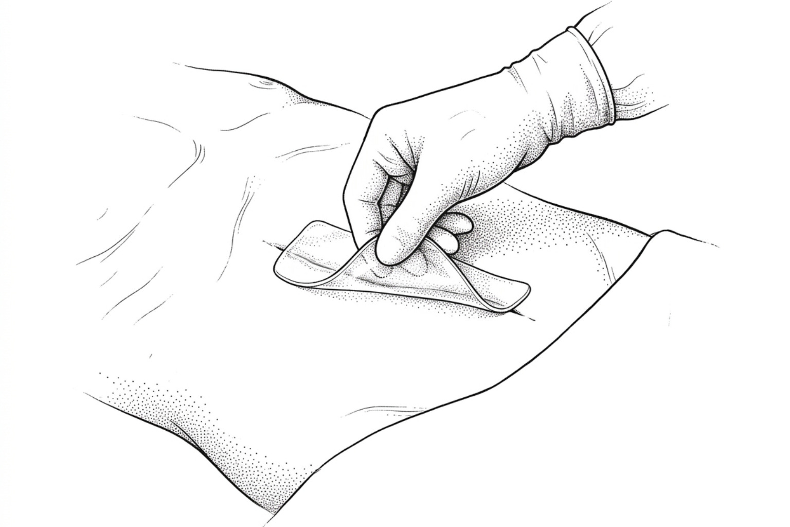hand placing a silicone strip over an abdominal incision