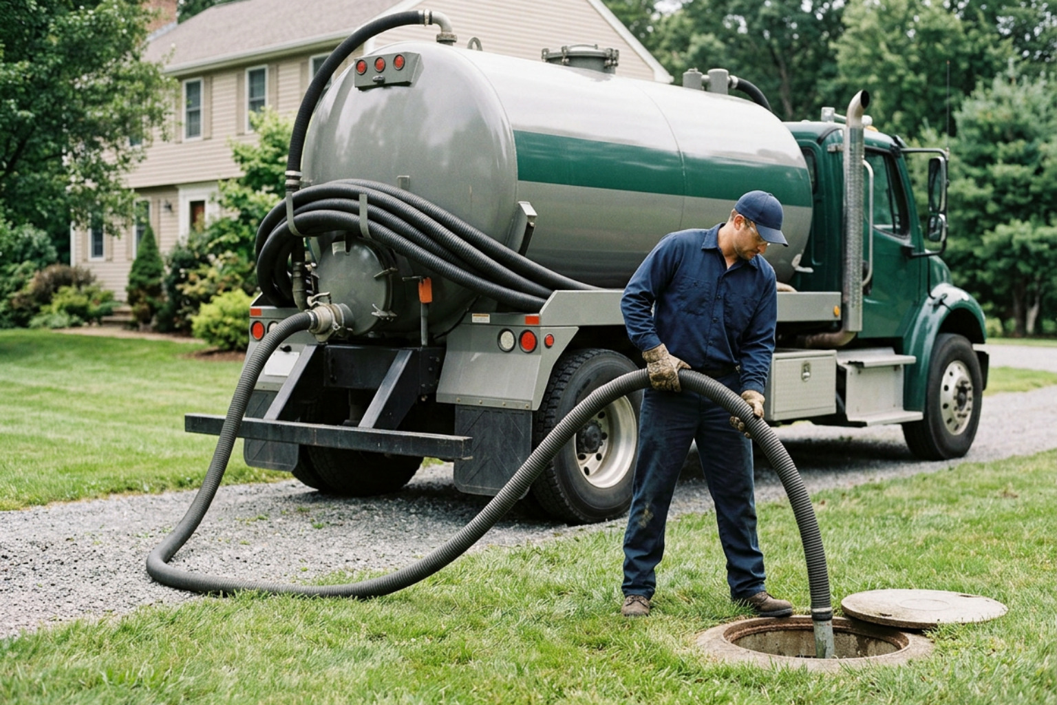 professional septic vacuum truck performing tank service