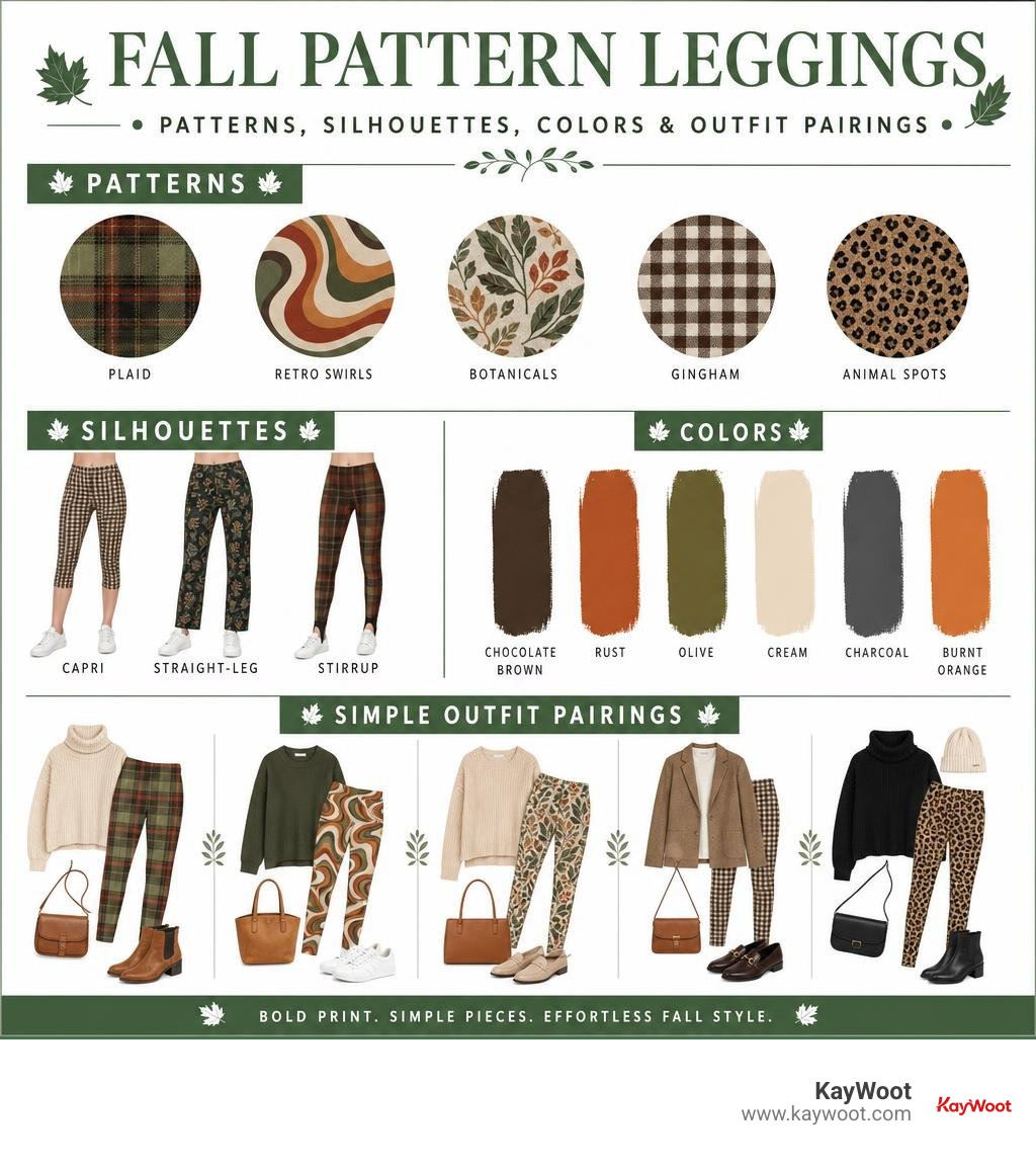 Fall leggings patterns, silhouettes, colors, and simple outfit pairings infographic Fall leggings patterns, silhouettes, colors, and simple outfit pairings infographic