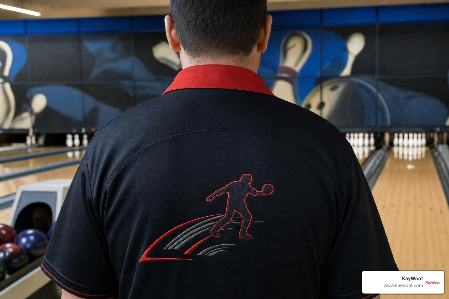 Custom embroidered team apparel showing back panel personalization Custom embroidered team apparel showing back panel personalization