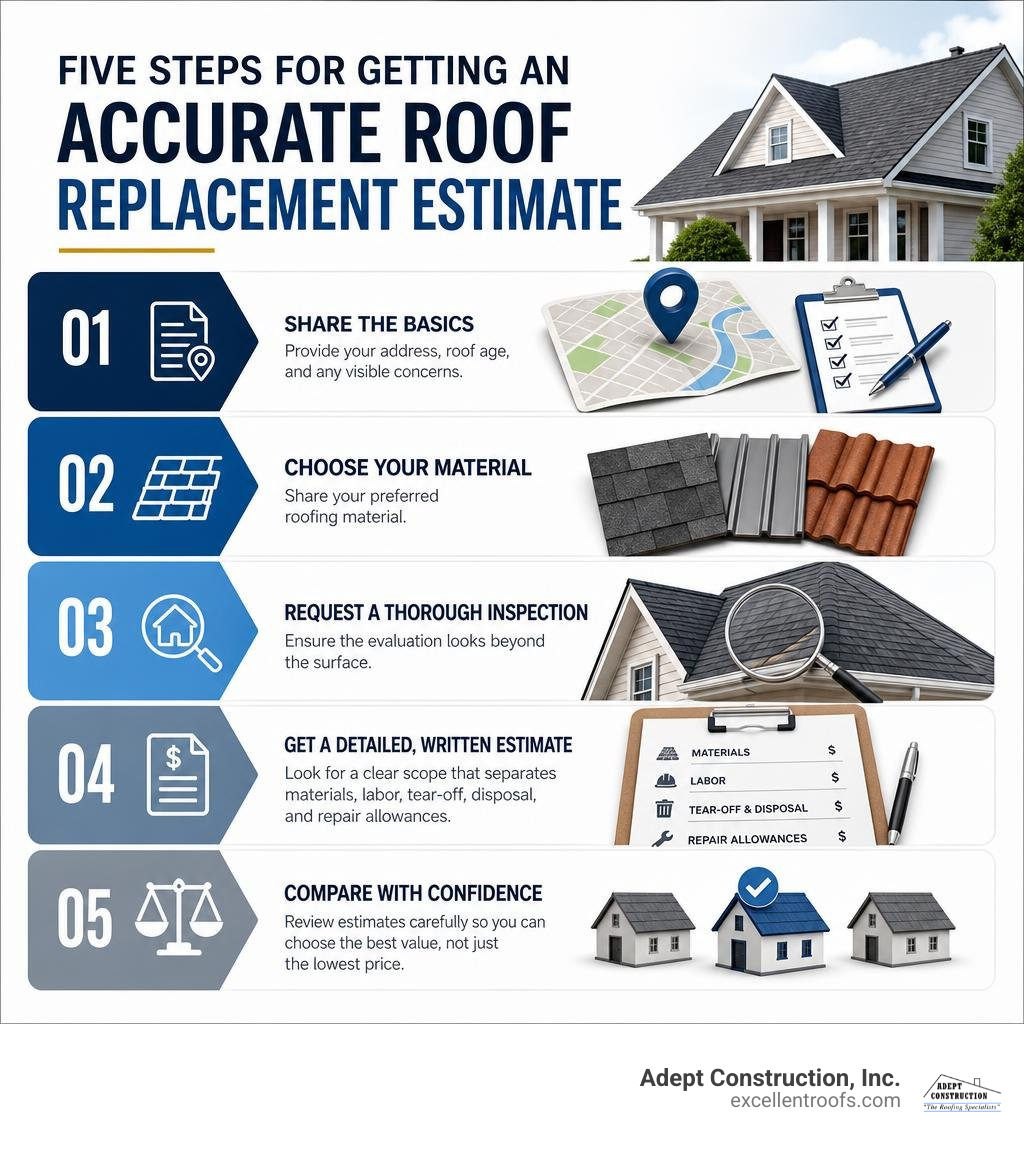 Five steps for getting an accurate roof replacement estimate infographic