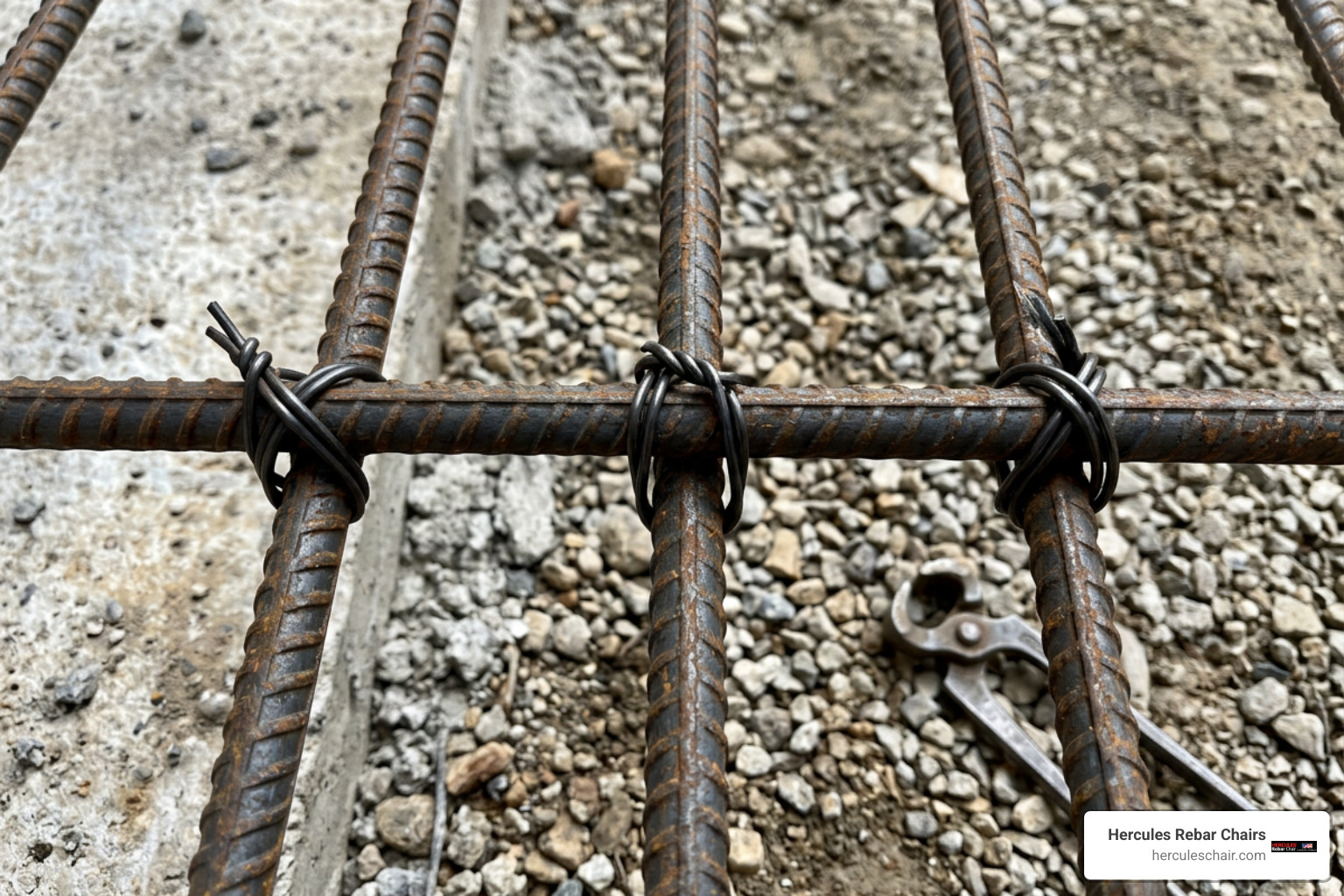 different wire tie knots on crossed reinforcing bars