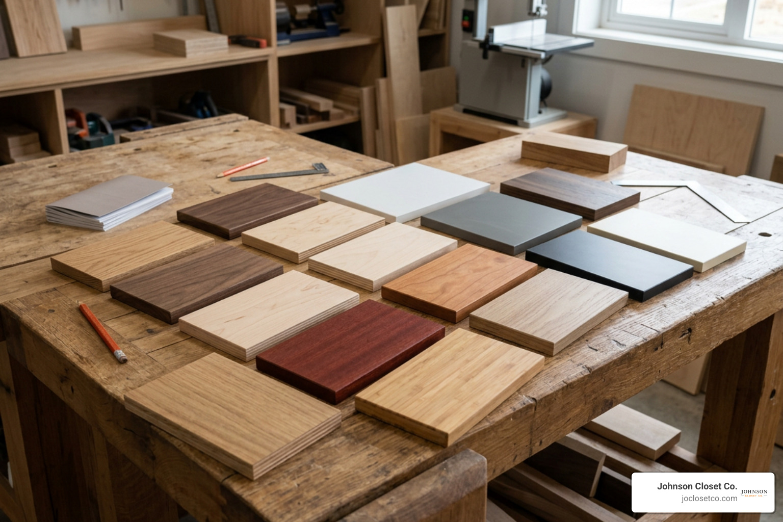 Assorted wood species plywood and melamine shelf material samples Assorted wood species plywood and melamine shelf material samples