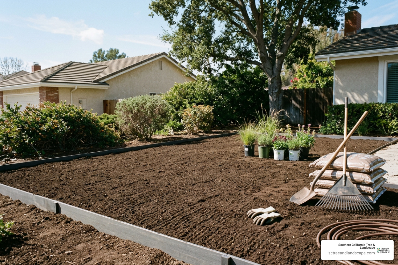 Cleared garden bed ready for modern landscape installation Cleared garden bed ready for modern landscape installation