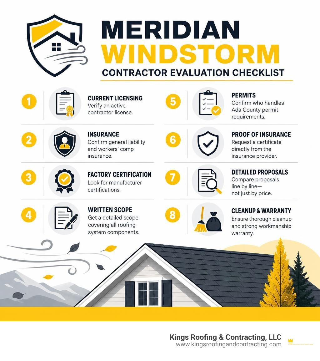 Meridian windstorm contractor evaluation checklist infographic Meridian windstorm contractor evaluation checklist infographic