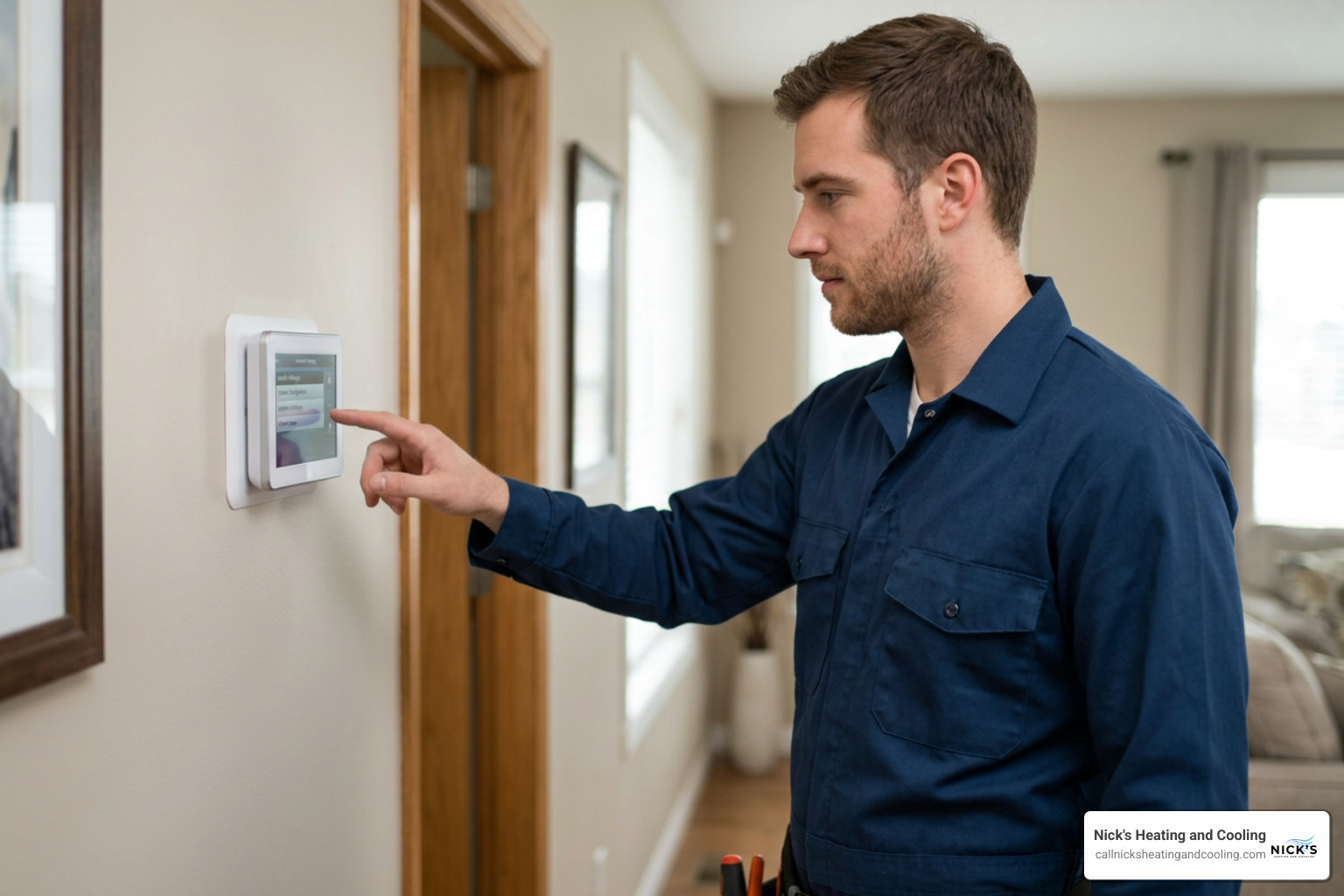 technician accessing installer setup menu on digital thermostat technician accessing installer setup menu on digital thermostat