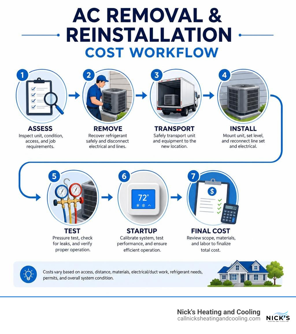 AC removal and reinstallation cost workflow infographic