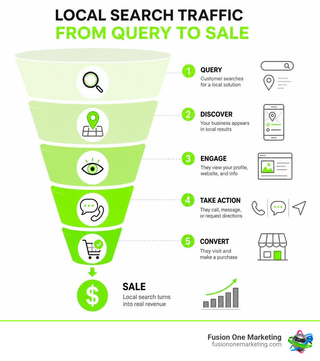 consumer conversion funnel for local search traffic from query to sale infographic