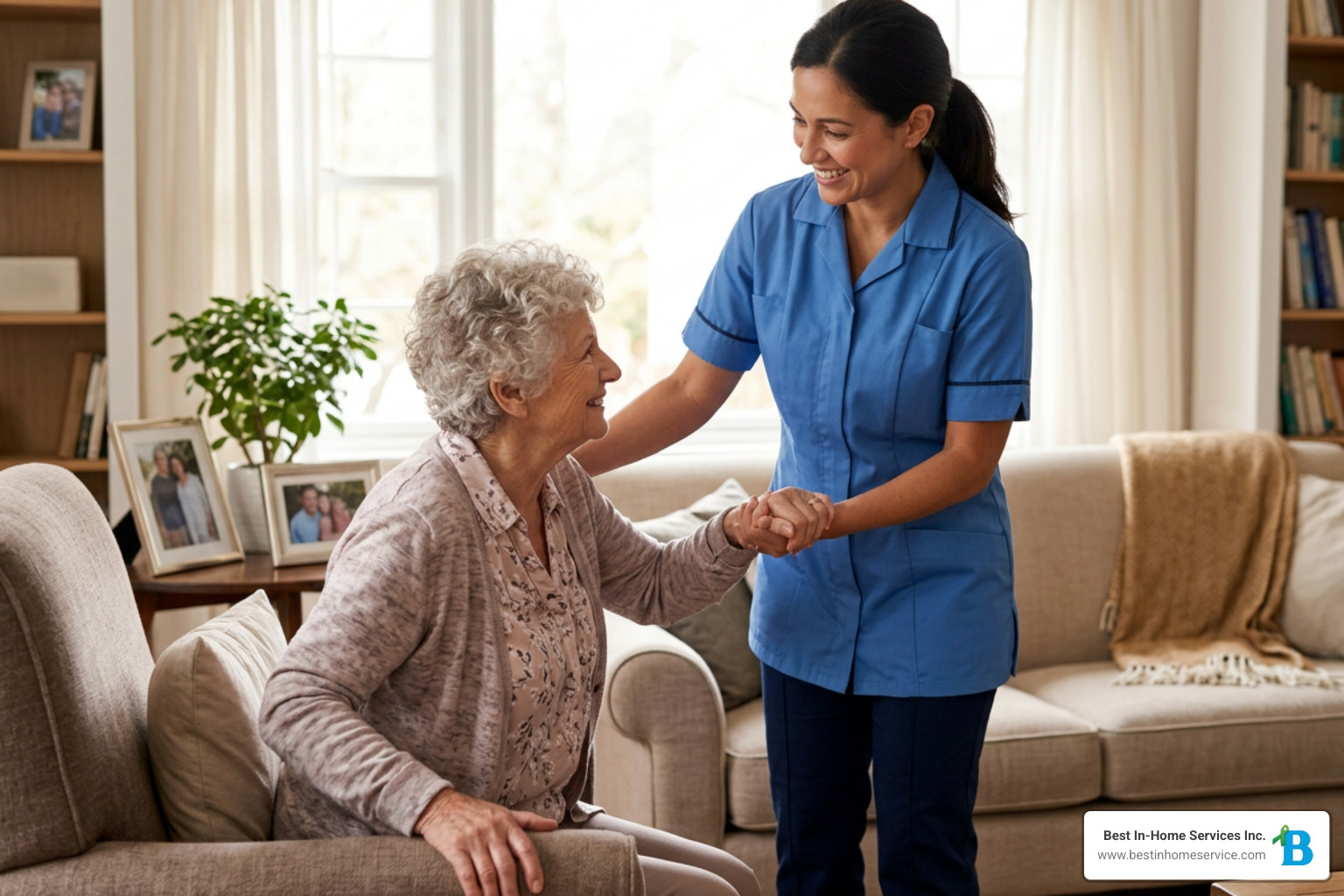 professional caregiver assisting a senior at home