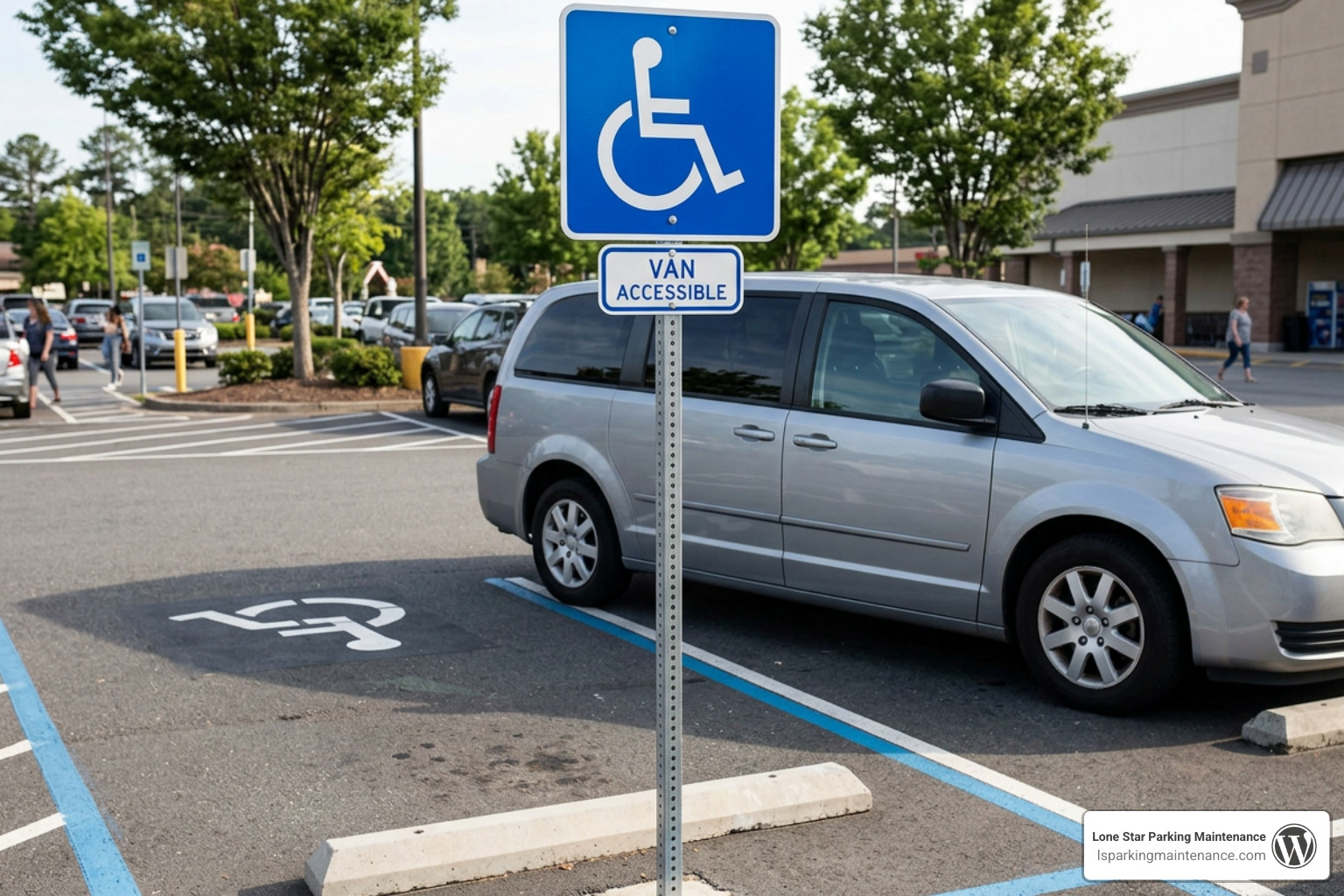 Post mounted ADA accessible parking sign with van accessible plaque Post mounted ADA accessible parking sign with van accessible plaque