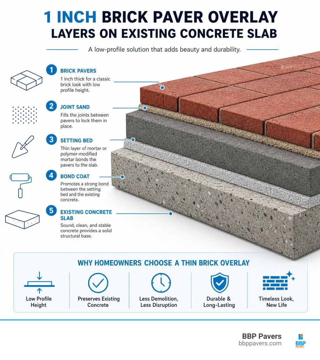 1 inch brick paver overlay layers on existing concrete slab infographic 1 inch brick paver overlay layers on existing concrete slab infographic