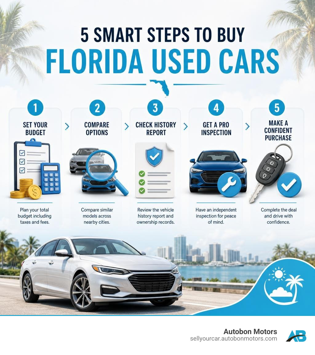 Infographic showing budget, comparison, history report, inspection, and purchase steps infographic Infographic showing budget, comparison, history report, inspection, and purchase steps infographic