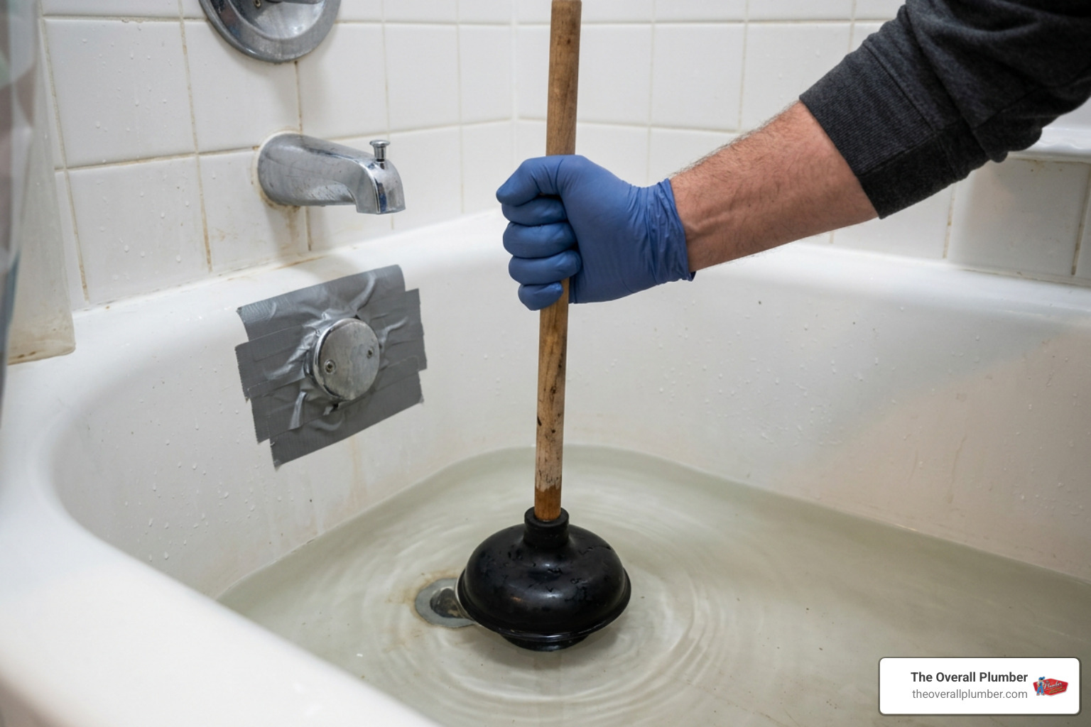 Proper cup plunger technique on bathtub drain with sealed overflow Proper cup plunger technique on bathtub drain with sealed overflow