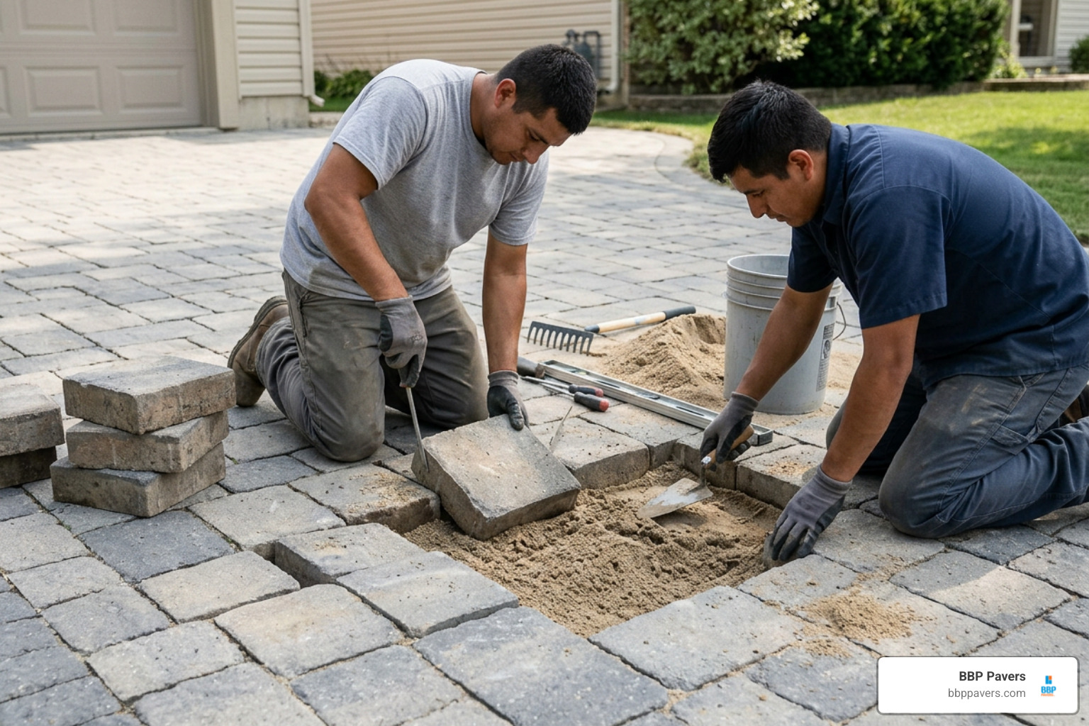 lifting sunken driveway pavers with screwdrivers and preparing bedding sand lifting sunken driveway pavers with screwdrivers and preparing bedding sand