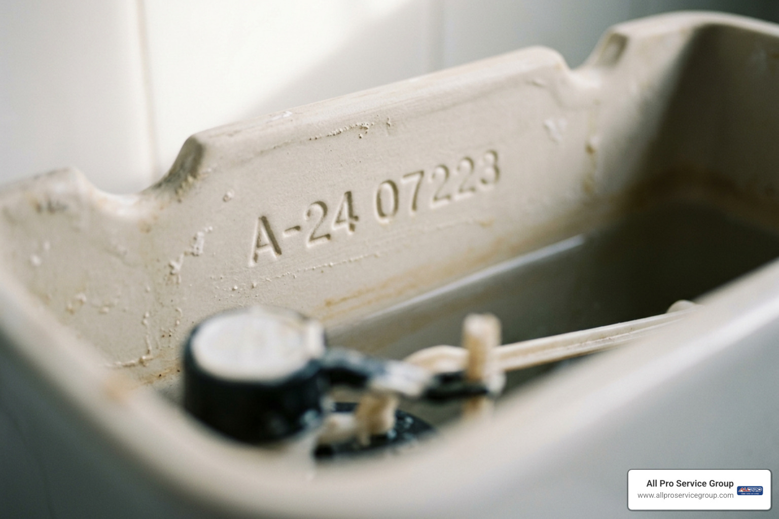 Manufacturer stamp locations inside a toilet cistern Manufacturer stamp locations inside a toilet cistern