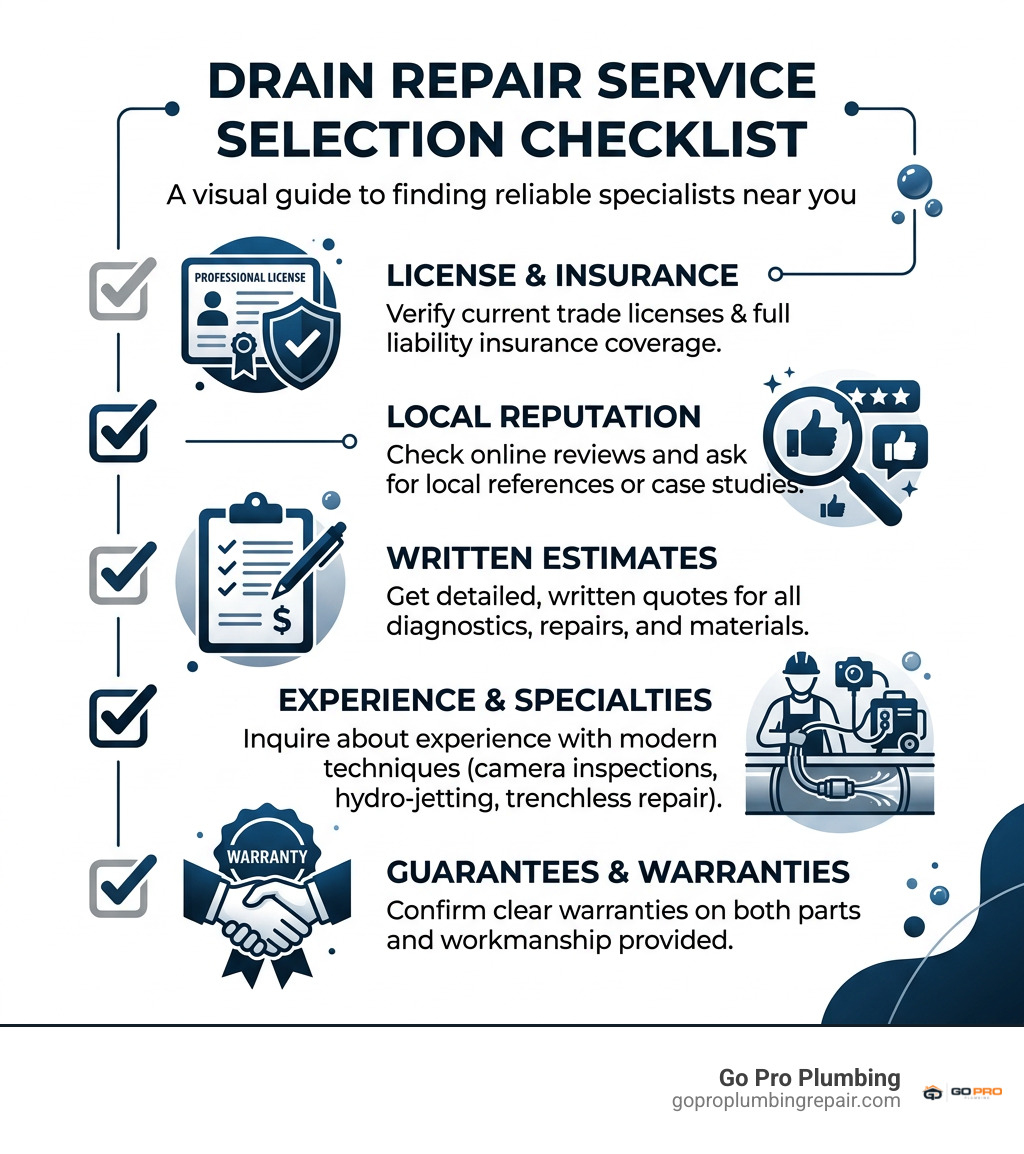 Drain repair service selection checklist infographic Drain repair service selection checklist infographic