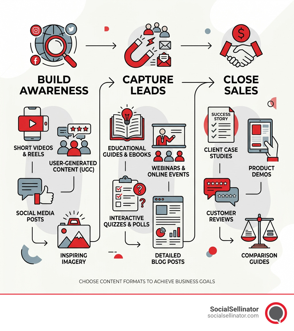 Infographic showing content formats for awareness leads and sales infographic Infographic showing content formats for awareness leads and sales infographic