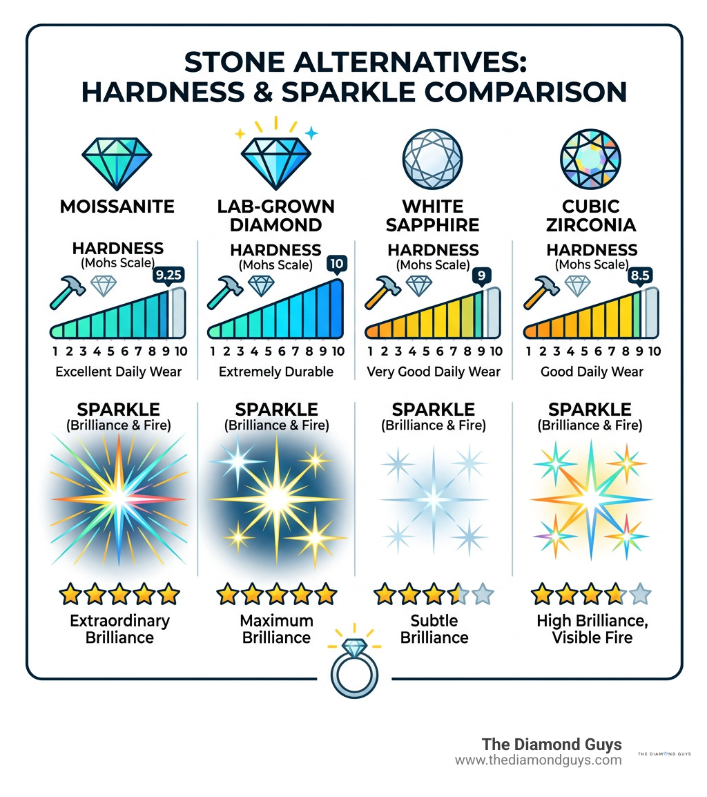 stone alternatives comparison chart for hardness and sparkle infographic stone alternatives comparison chart for hardness and sparkle infographic
