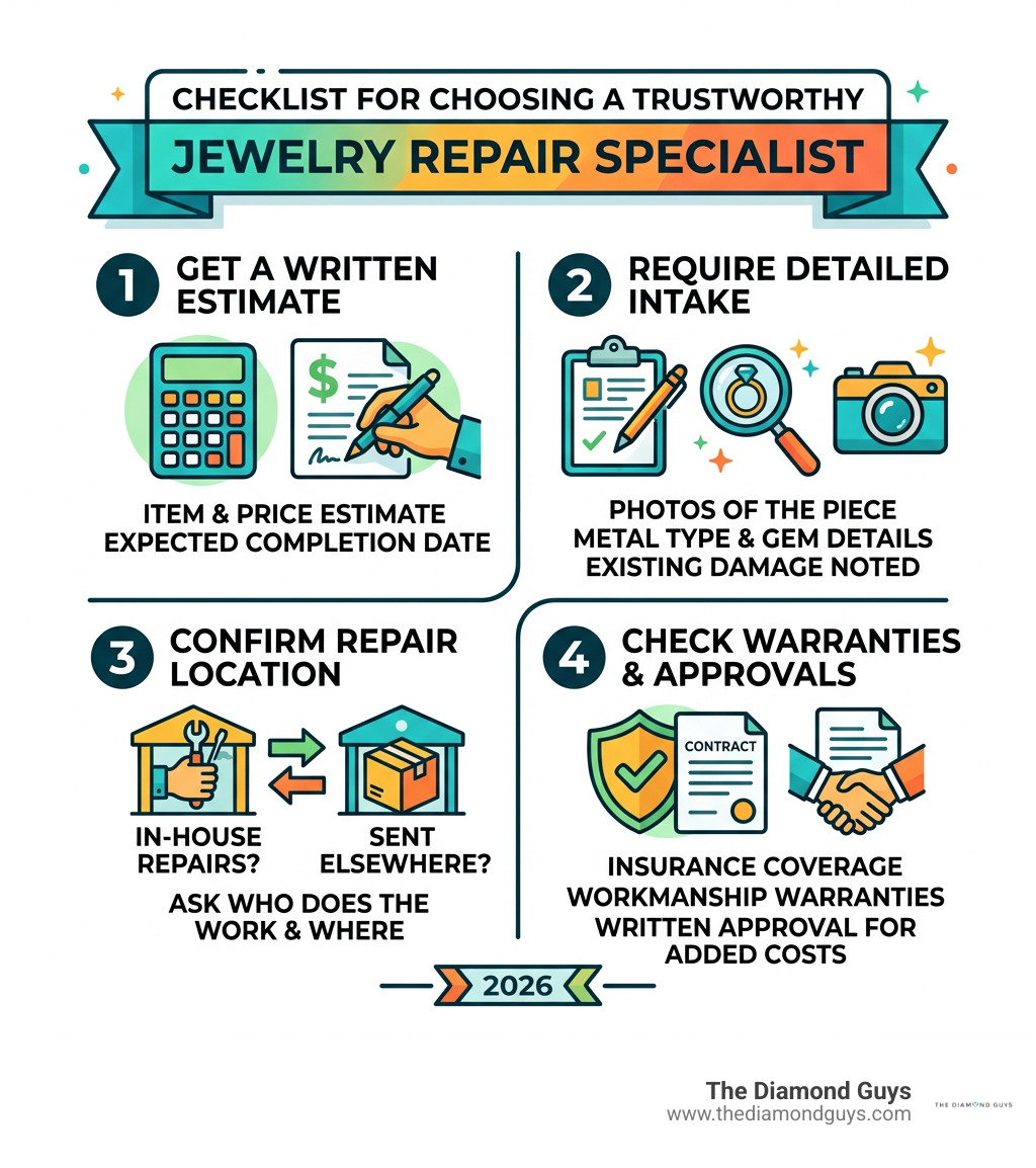 Checklist for choosing a trustworthy jewelry repair specialist infographic Checklist for choosing a trustworthy jewelry repair specialist infographic