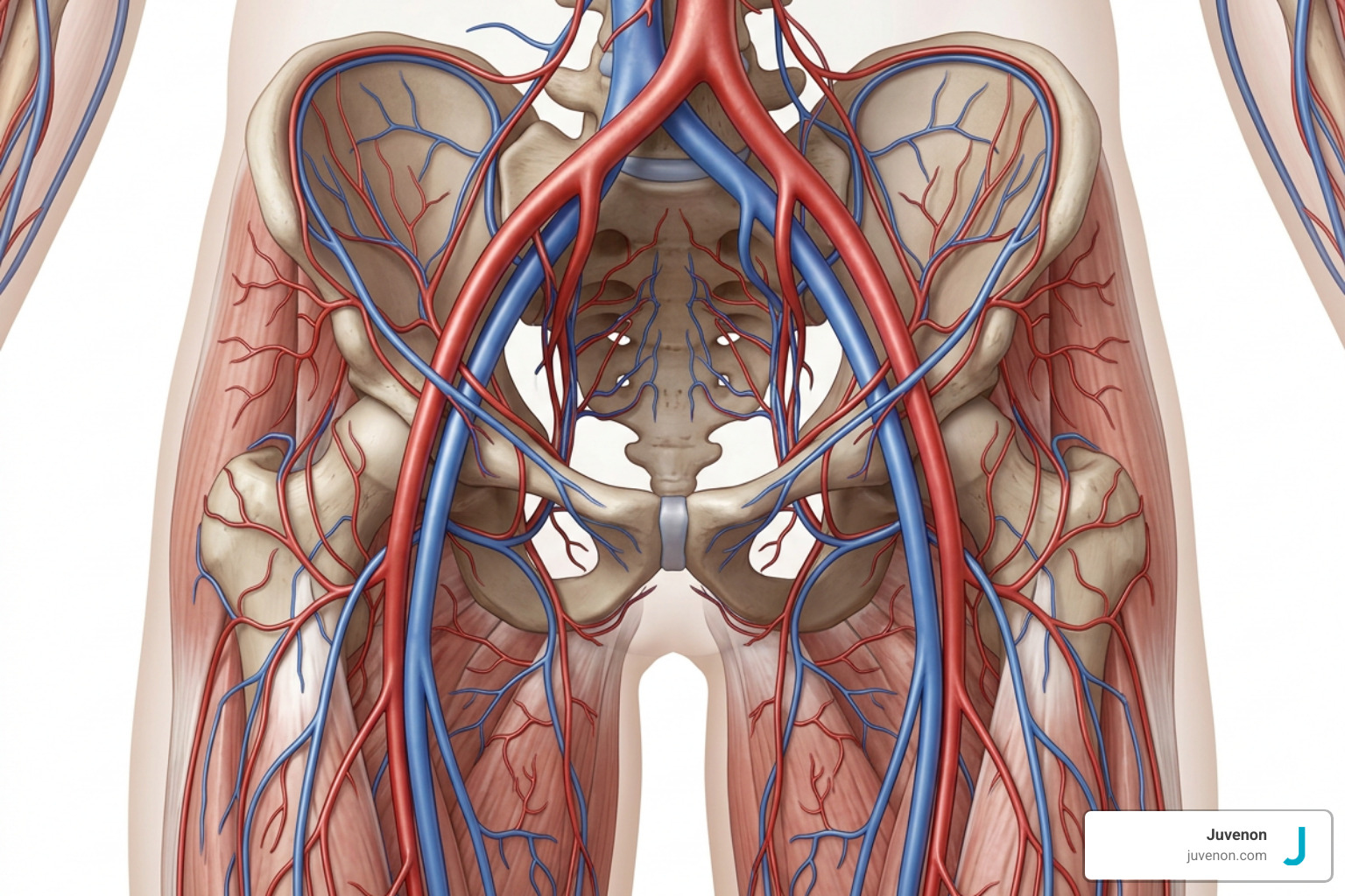 Illustration of pelvic and peripheral microvascular circulation mechanics