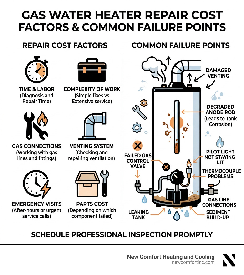 Gas water heater repair cost factors and common failure points infographic Gas water heater repair cost factors and common failure points infographic