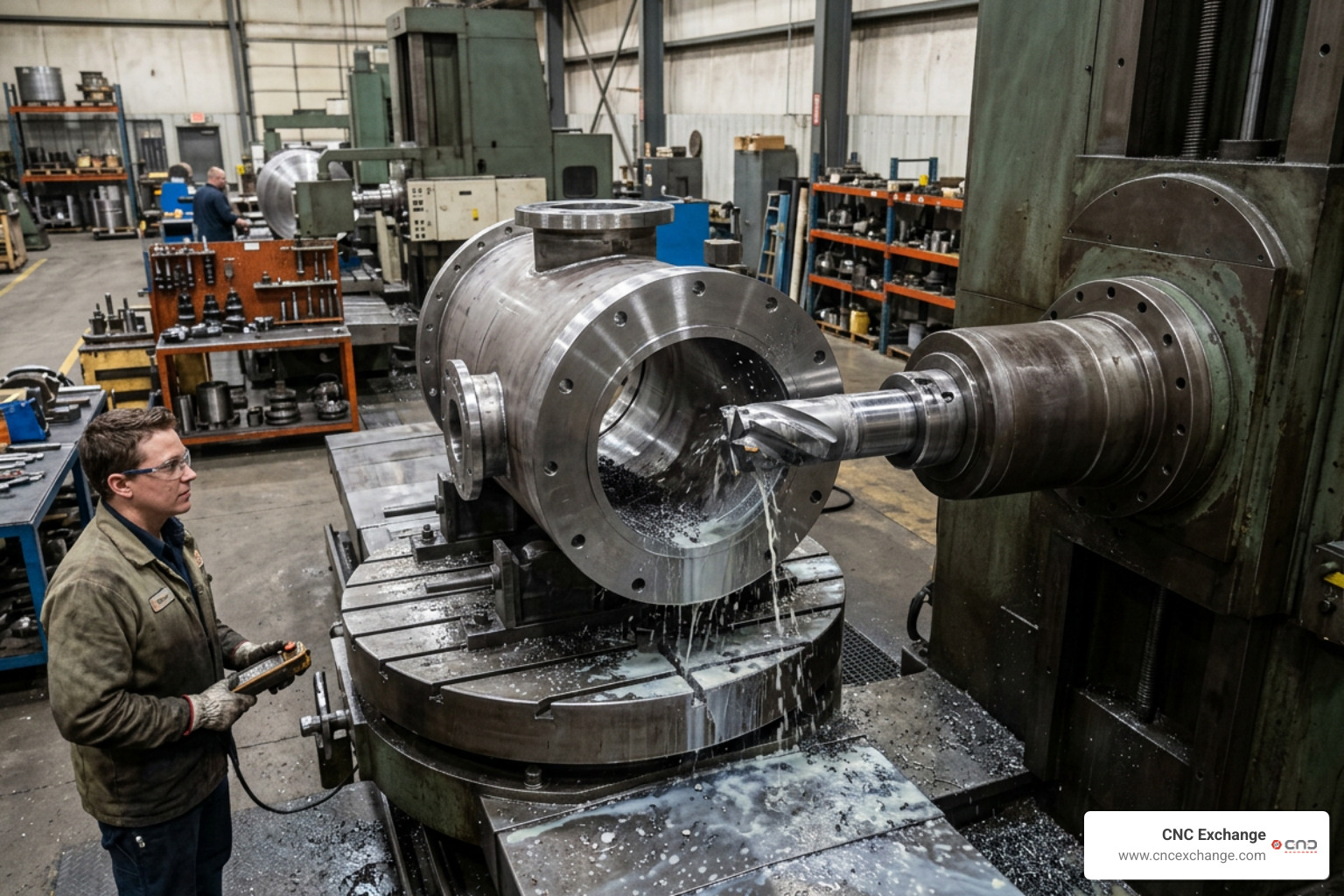 Circle interpolation milling on a large pressure vessel component