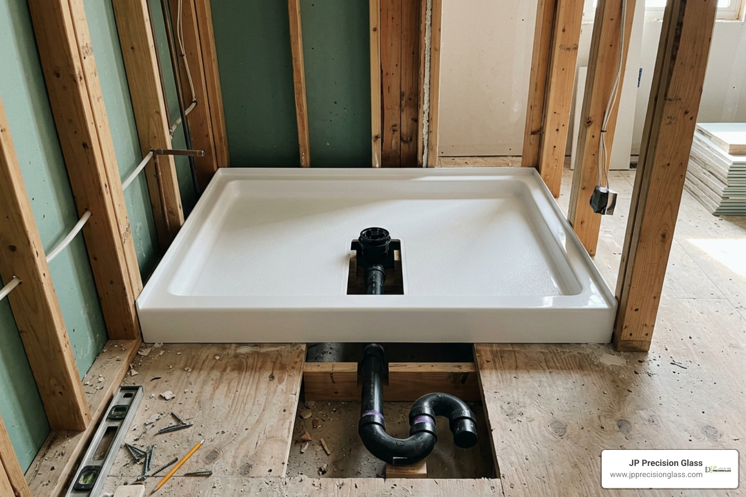Center drain rough-in and curbed threshold profile Center drain rough-in and curbed threshold profile