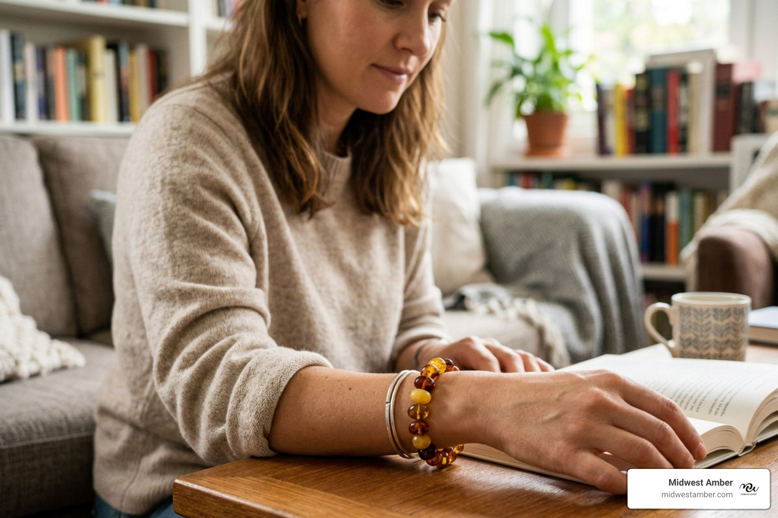 Styled Baltic amber bracelet on adult wrist