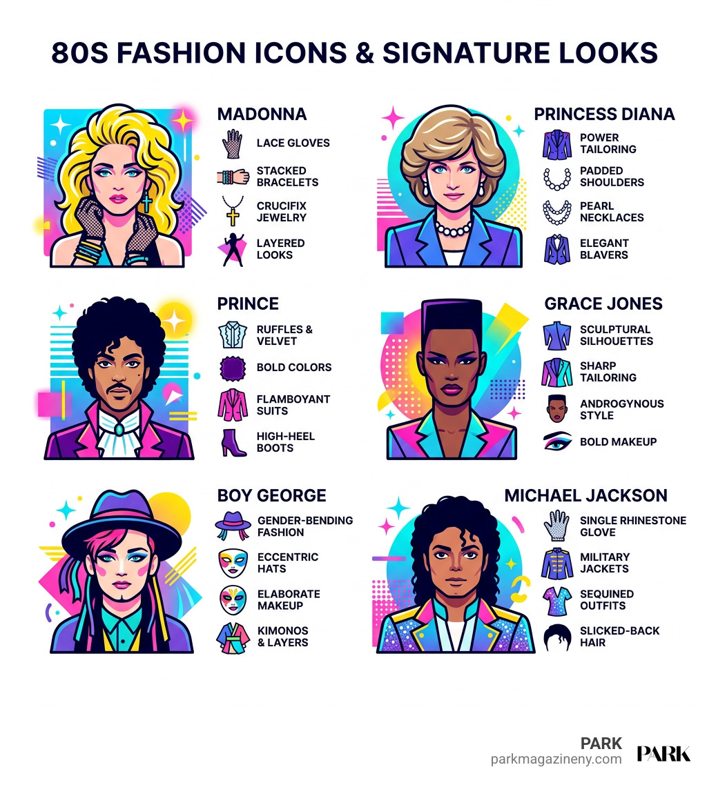 80s fashion icons and signature looks infographic infographic