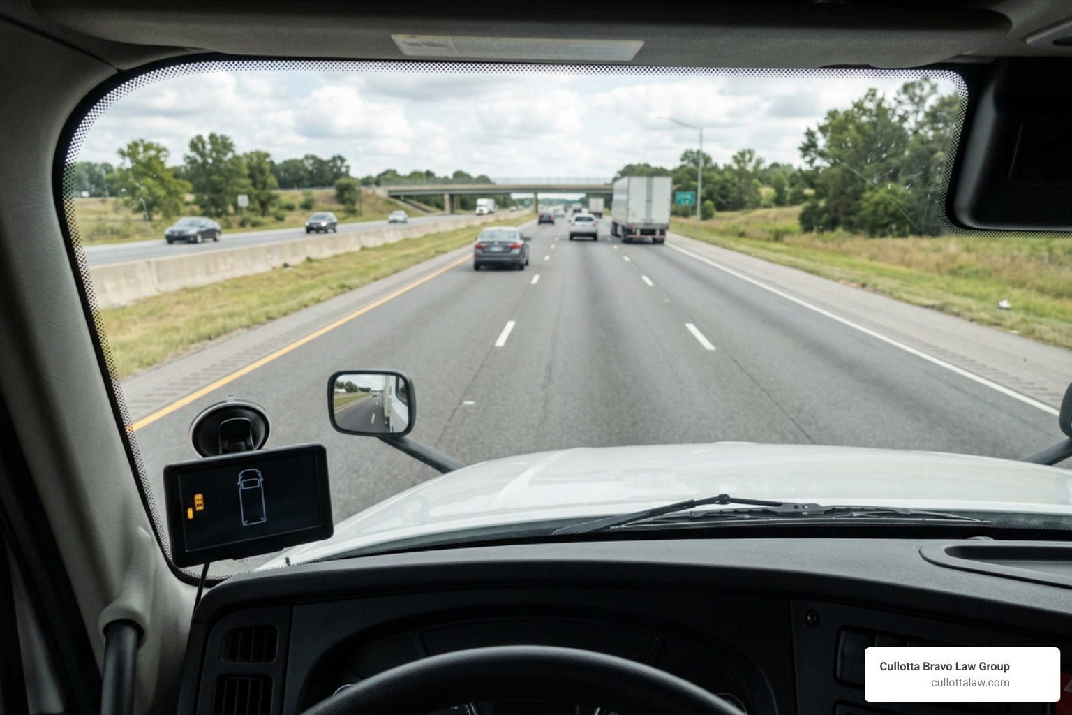 Heavy truck cab equipped with blind spot sensor monitors