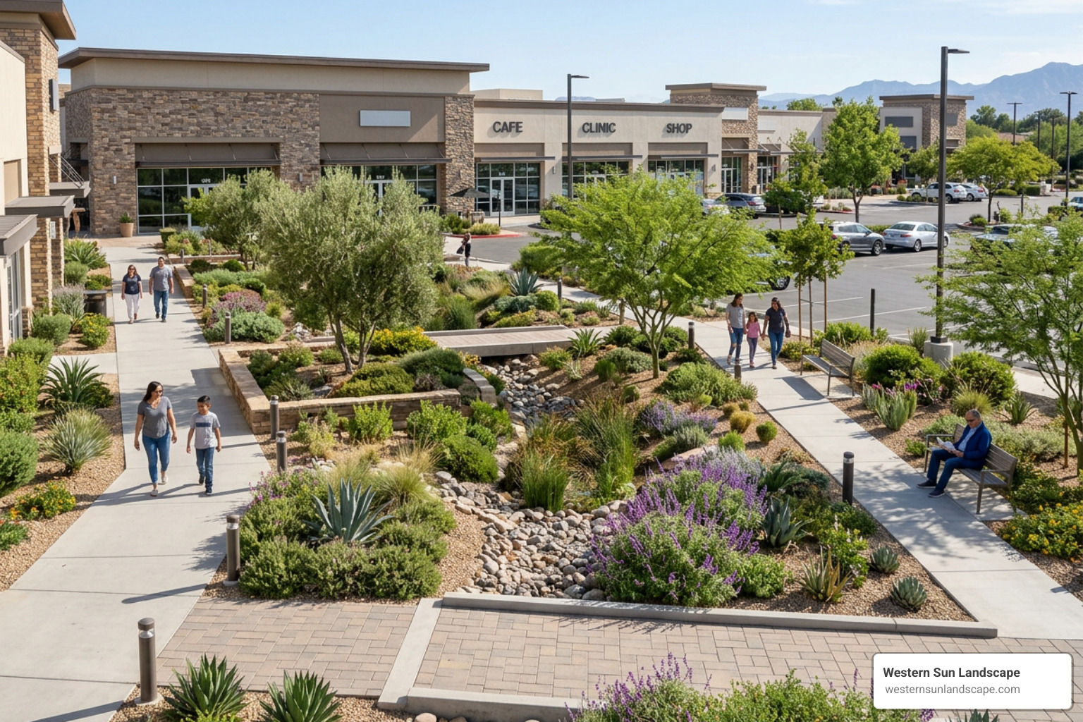 well-drained commercial plaza landscape