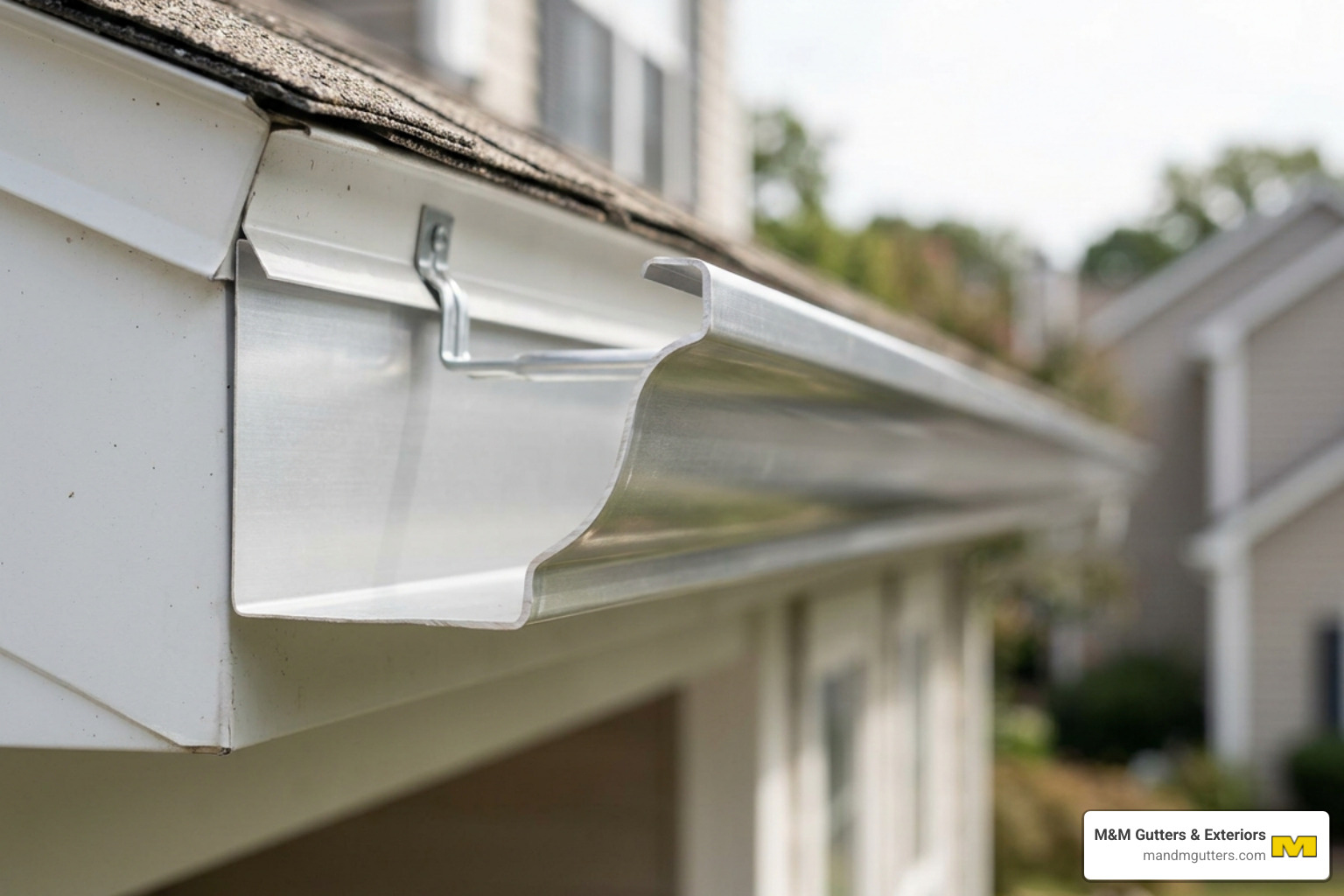 close-up of seamless aluminum gutter profile