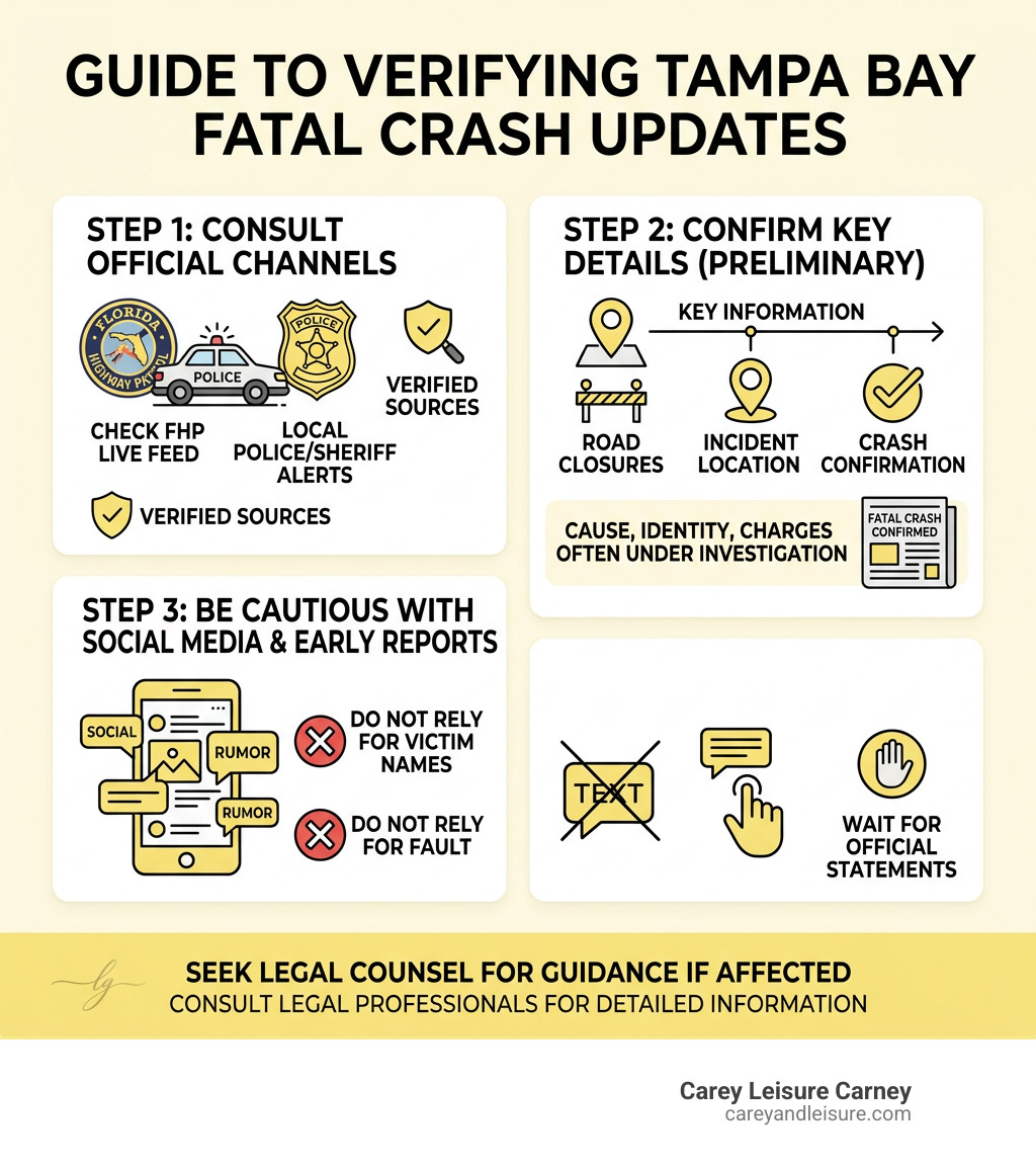 Infographic showing how to verify overnight Tampa Bay fatal crash updates infographic