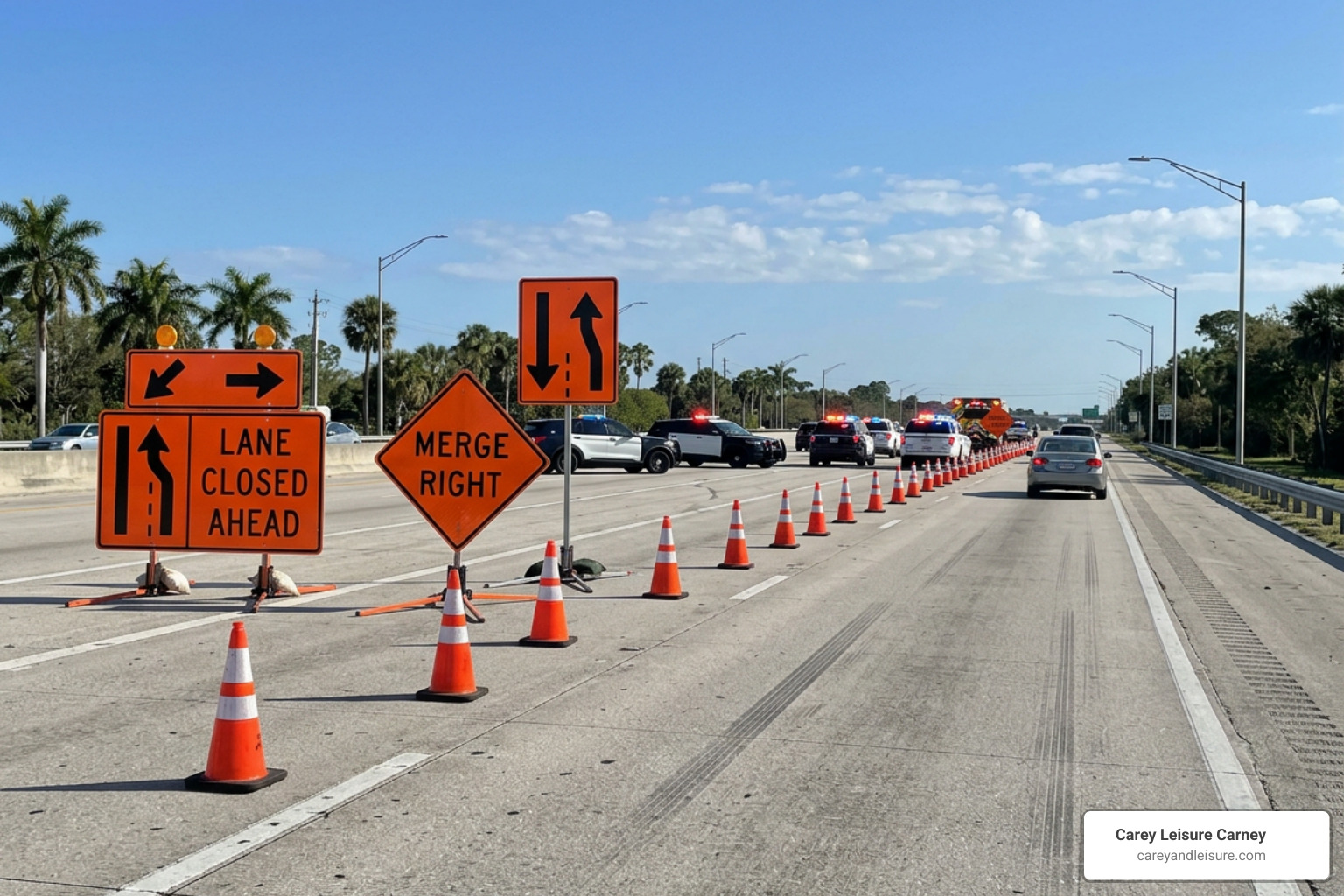 Road closure signs on Florida highway
