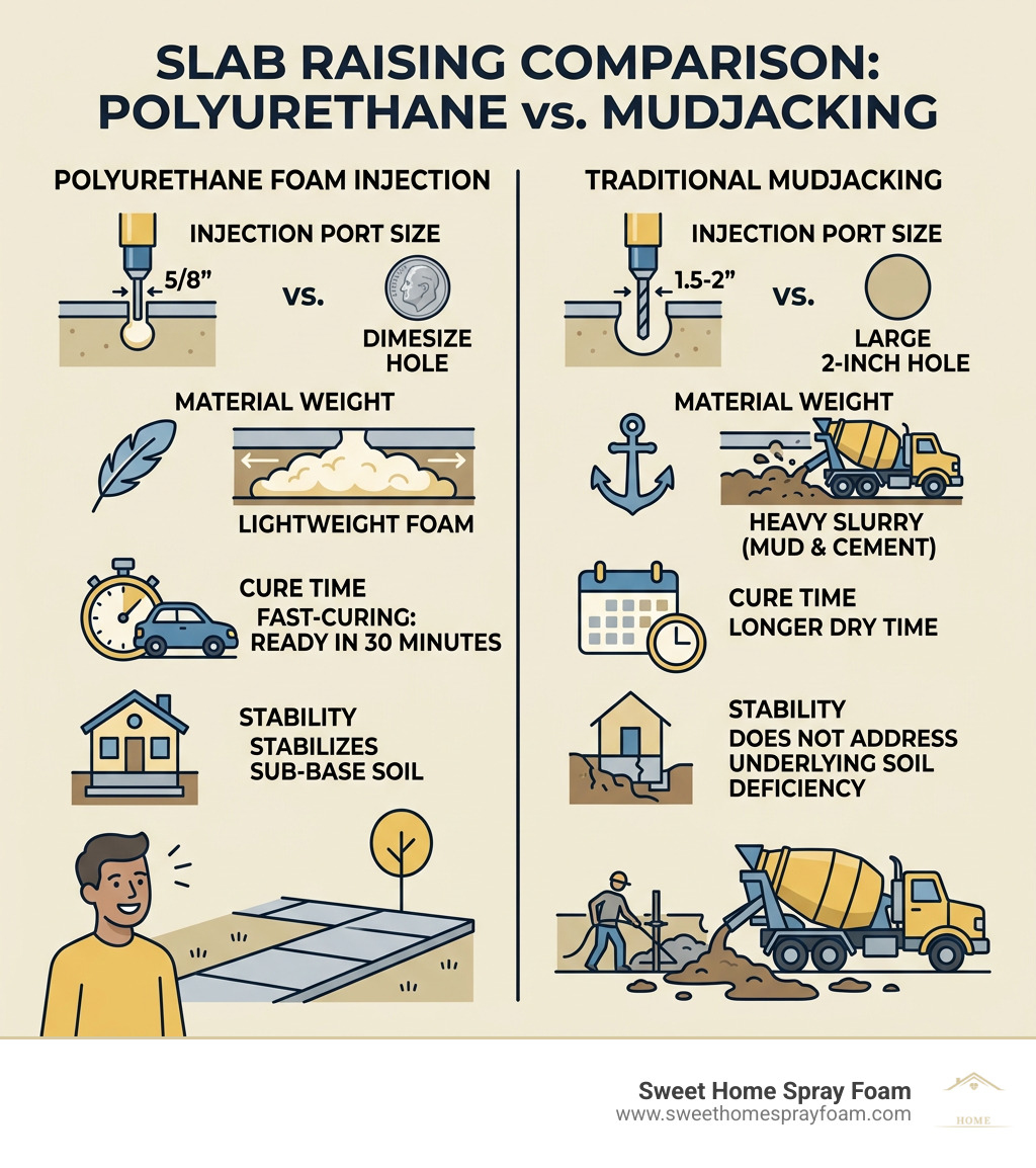 polyurethane foam injection versus traditional mudjacking comparison infographic