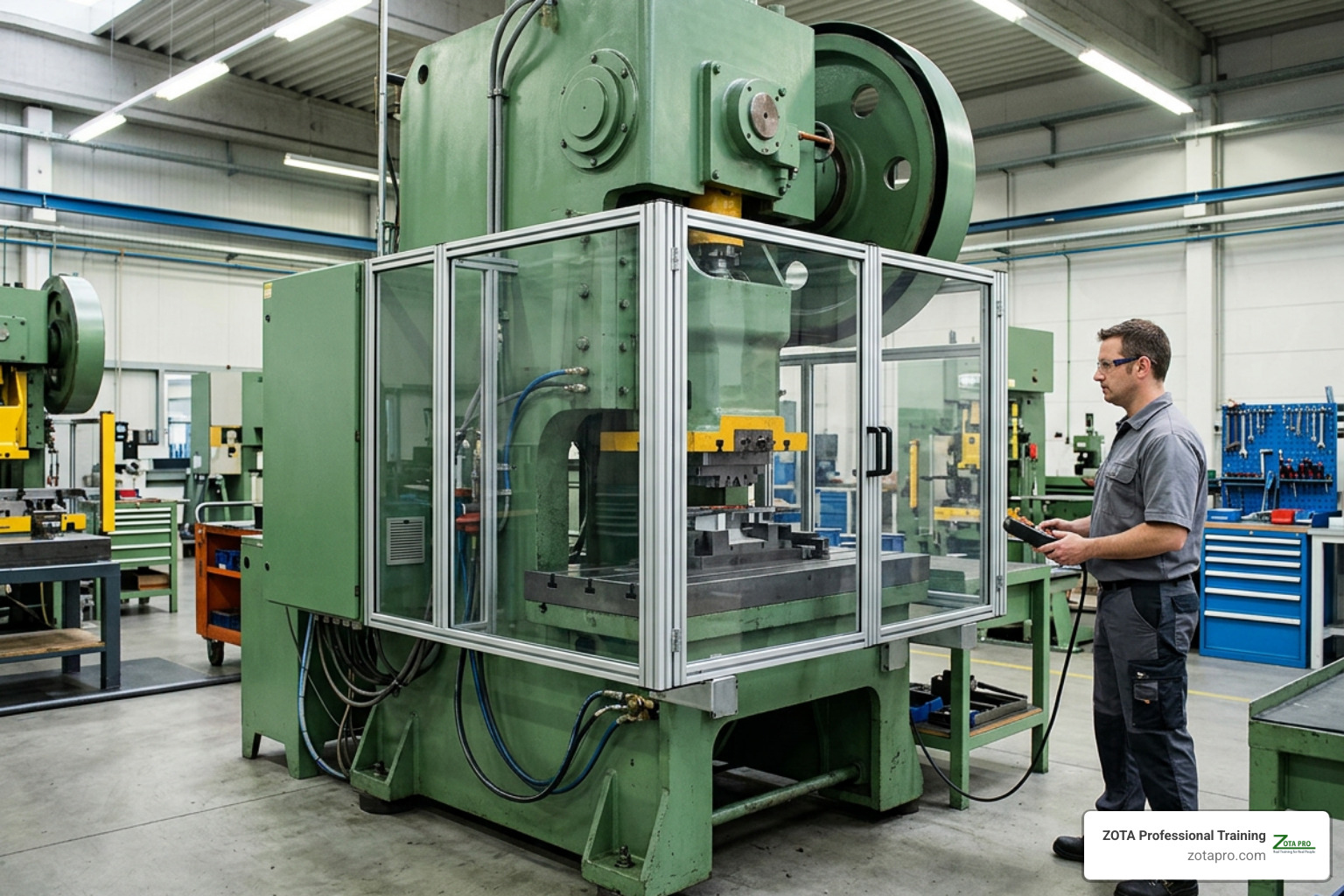 Point-of-operation barrier guards installed on a mechanical power press Point-of-operation barrier guards installed on a mechanical power press