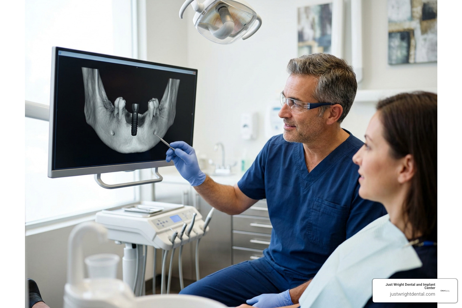 3D CBCT scan measuring crestal bone height and density around an implant
