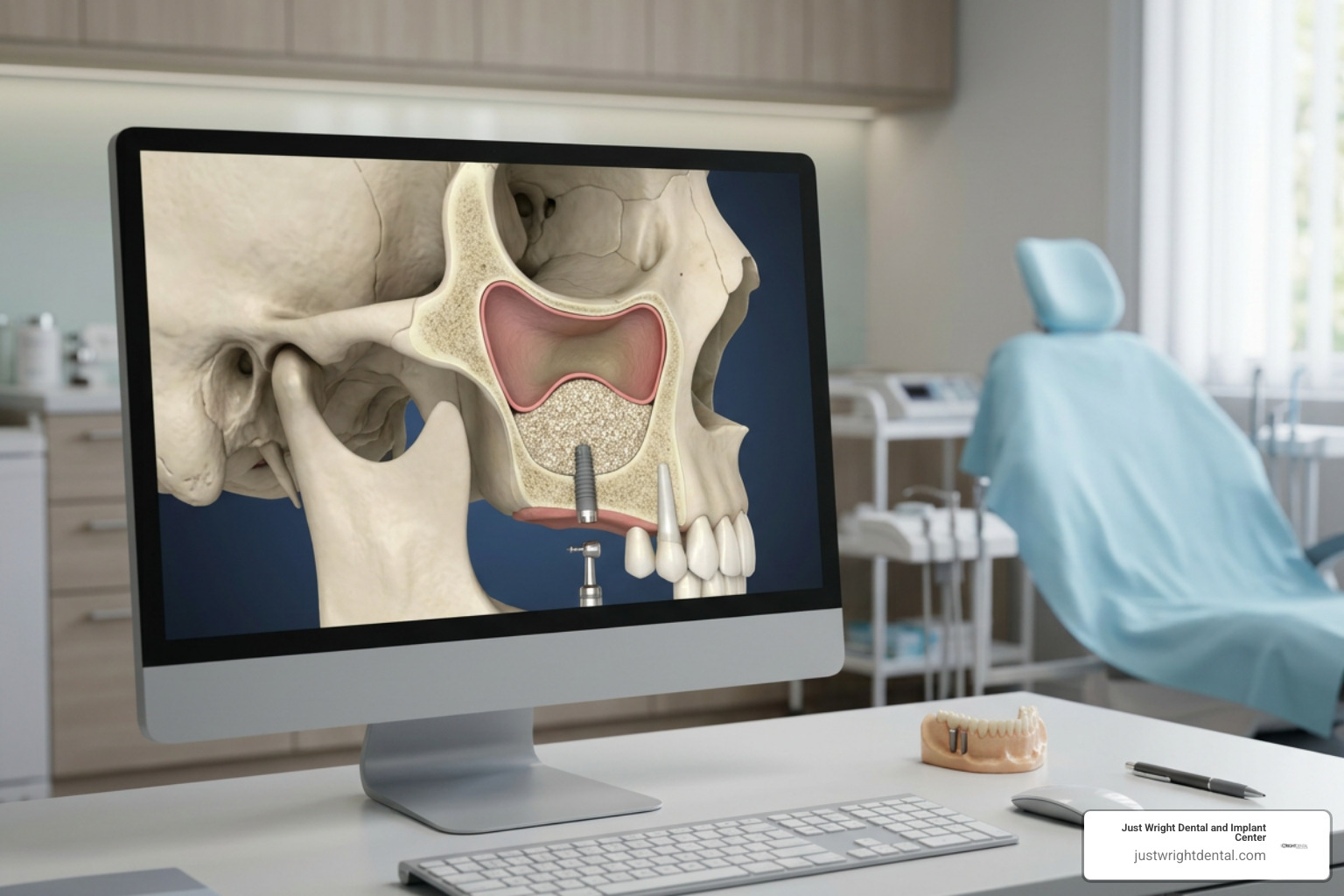 3D digital planning illustration of sinus lift augmentation and bone grafting