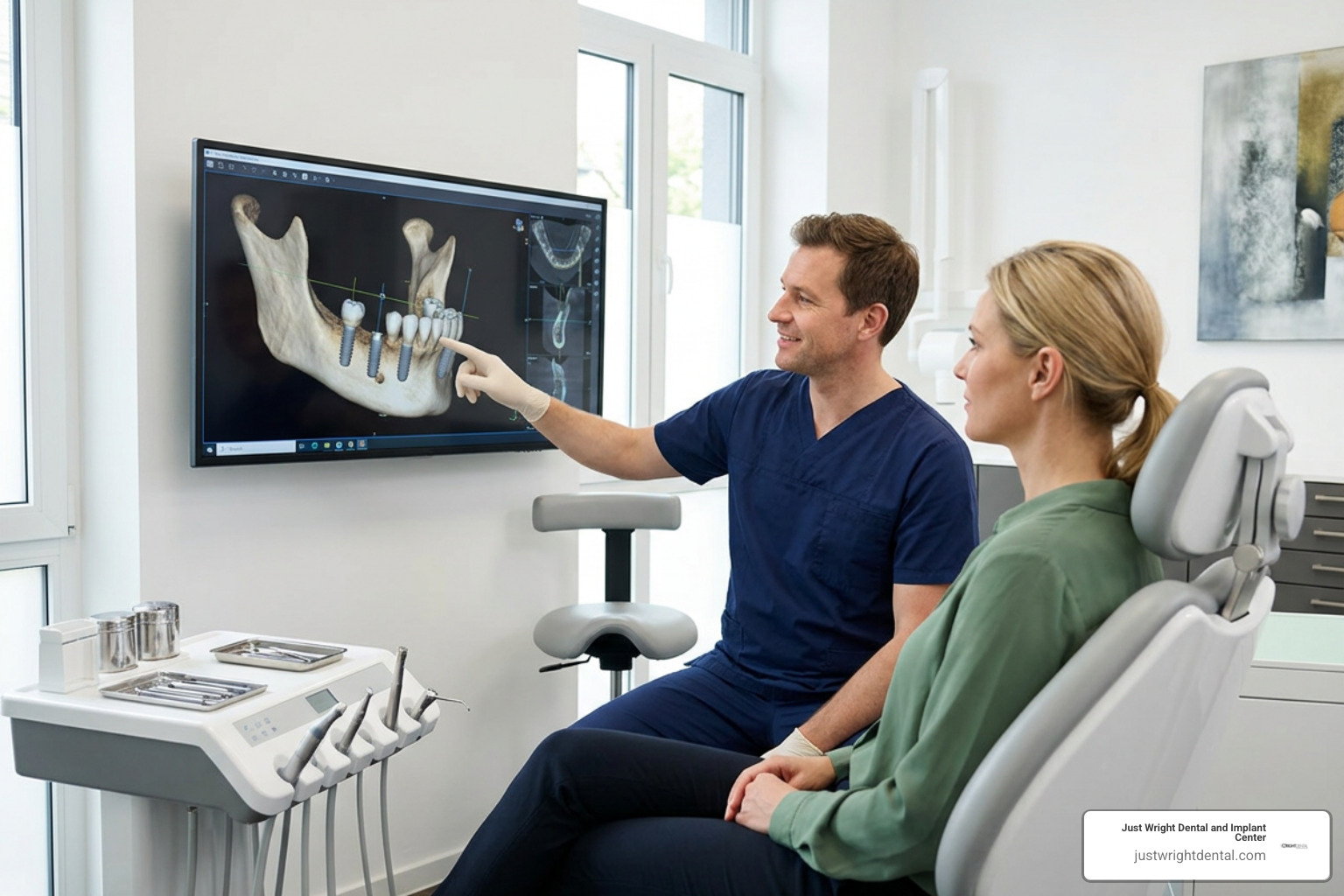 Digital 3D implant planning software displaying guided surgery positioning