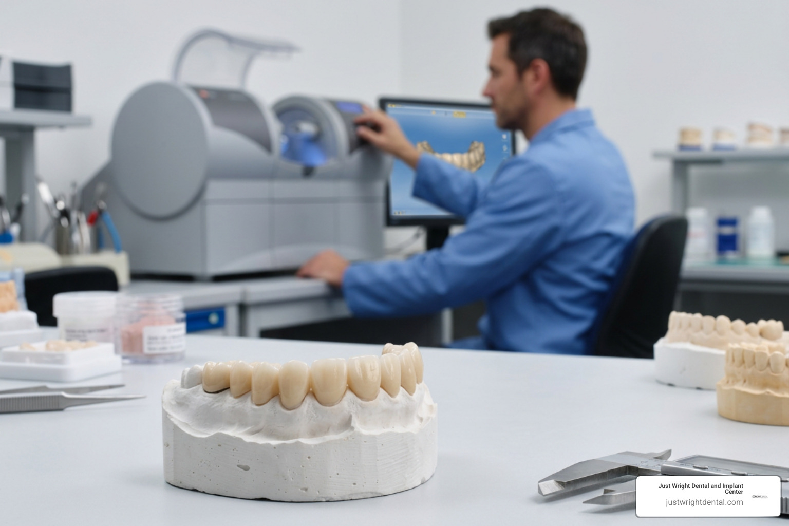 Full-arch dental implant bridge custom milled in-house for a natural confident smile