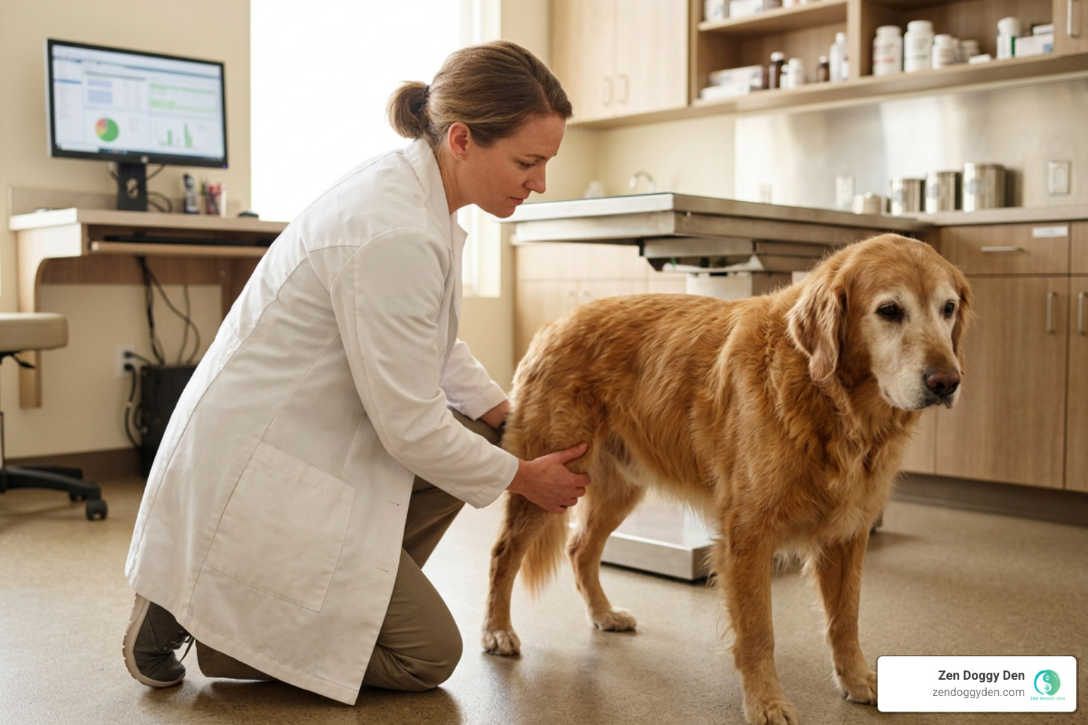 veterinarian performing mobility check