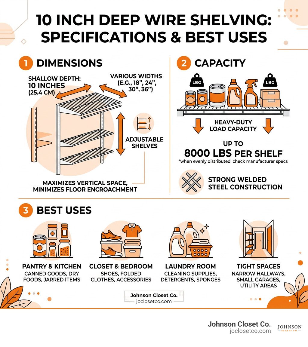 10 inch deep wire shelving dimensions capacity and best uses infographic 10 inch deep wire shelving dimensions capacity and best uses infographic