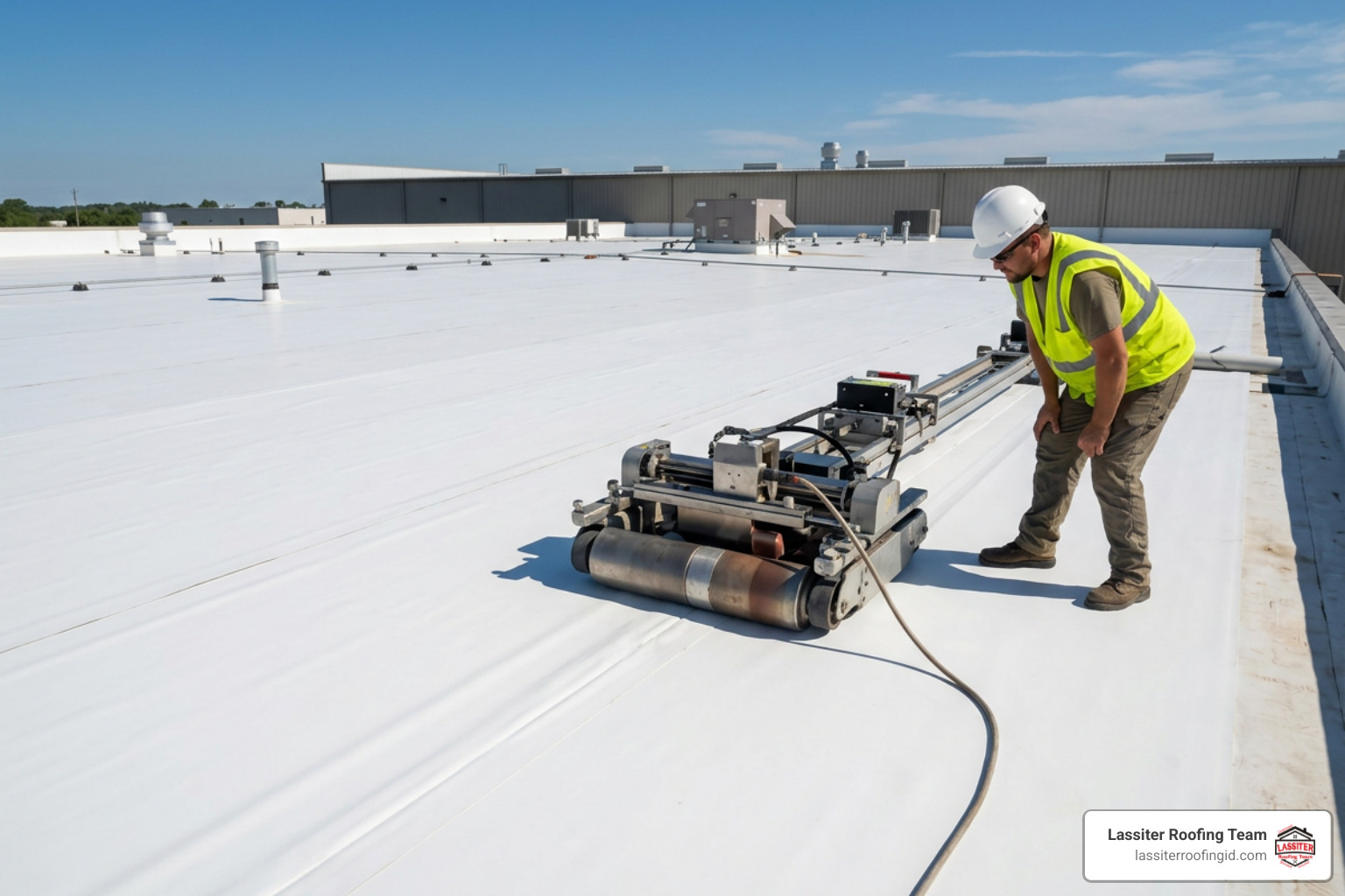 robotic hot air welder fusing TPO membrane sheets