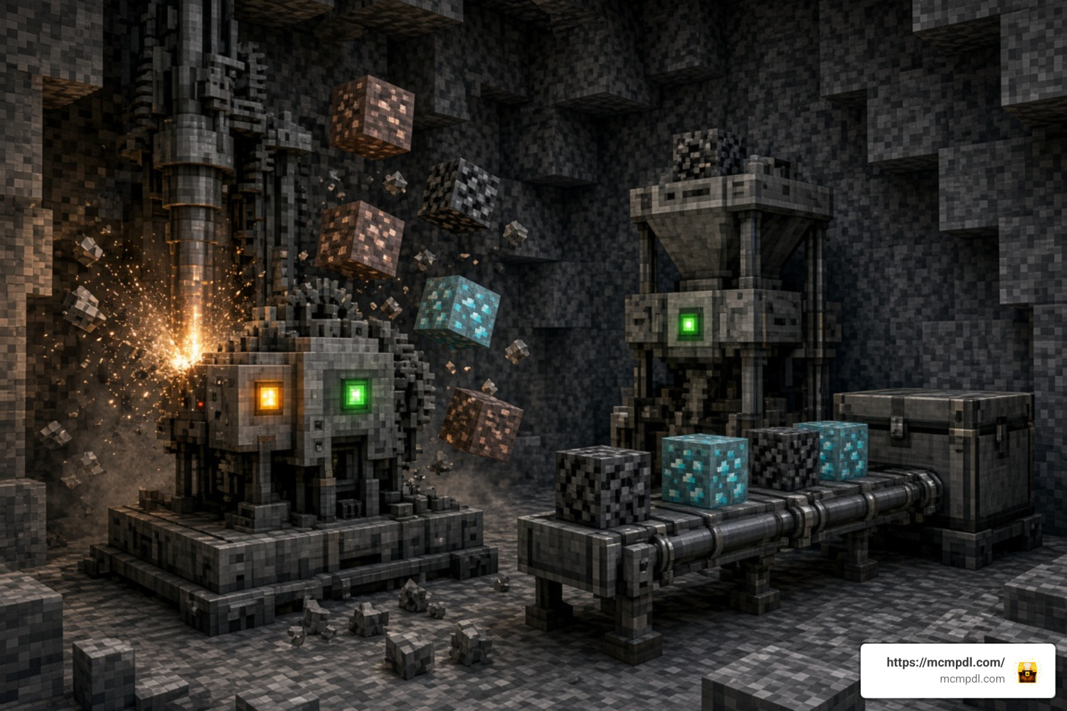 automated drills and ore generators in action