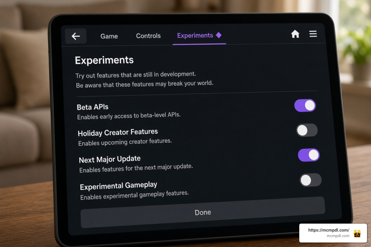 Minecraft Bedrock experimental gameplay toggles