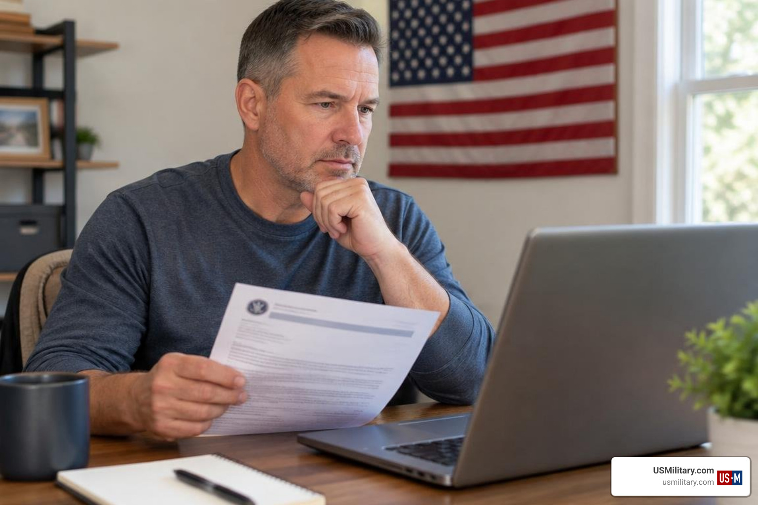 Army veteran reviewing VA benefits Army veteran reviewing VA benefits