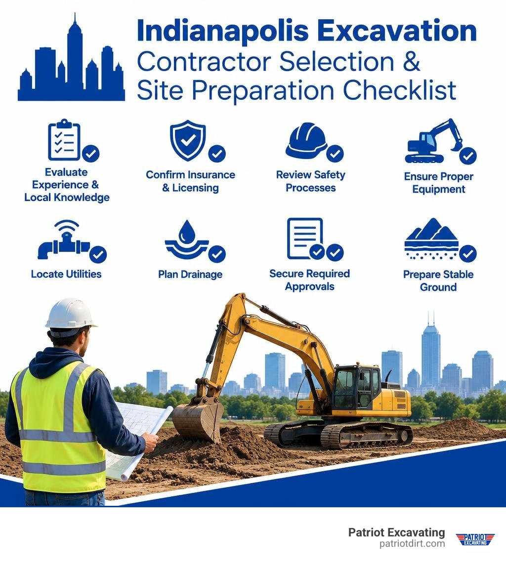 Indianapolis excavation contractor selection and site preparation checklist infographic