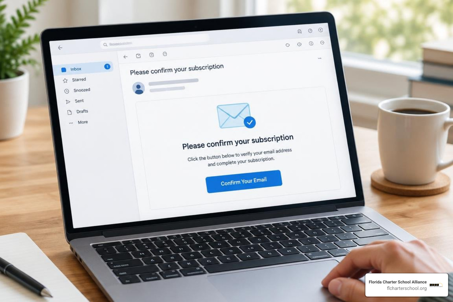 Email inbox interface showing confirmation message for double opt in subscription Email inbox interface showing confirmation message for double opt in subscription